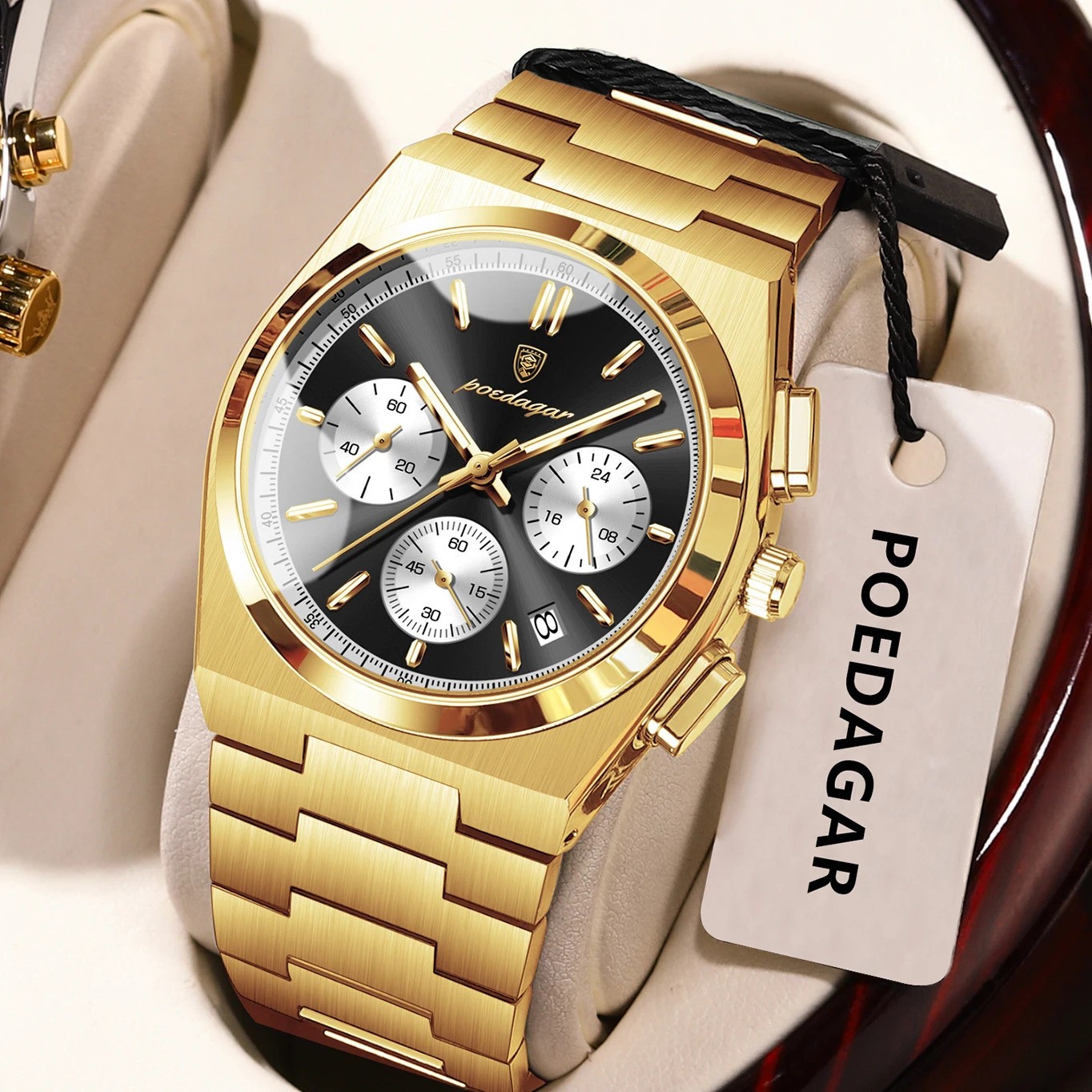 POEDAGAR Luxury Men Chronograph Watch Waterproof Luminous Steel Date
