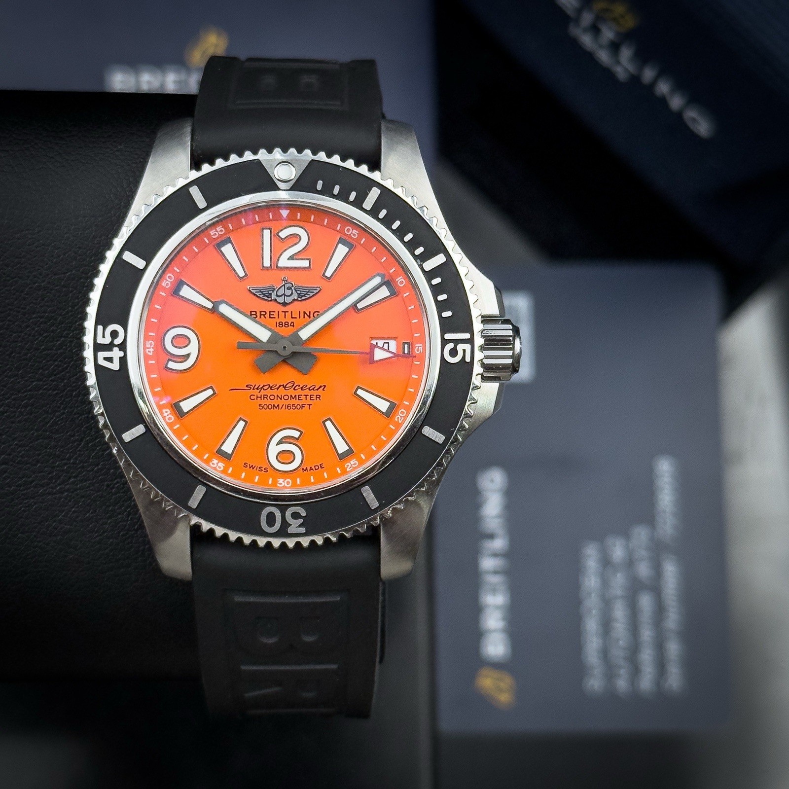 Breitling Superocean Automatic 42mm A17366 Orange Dial Rubber Strap Full Set