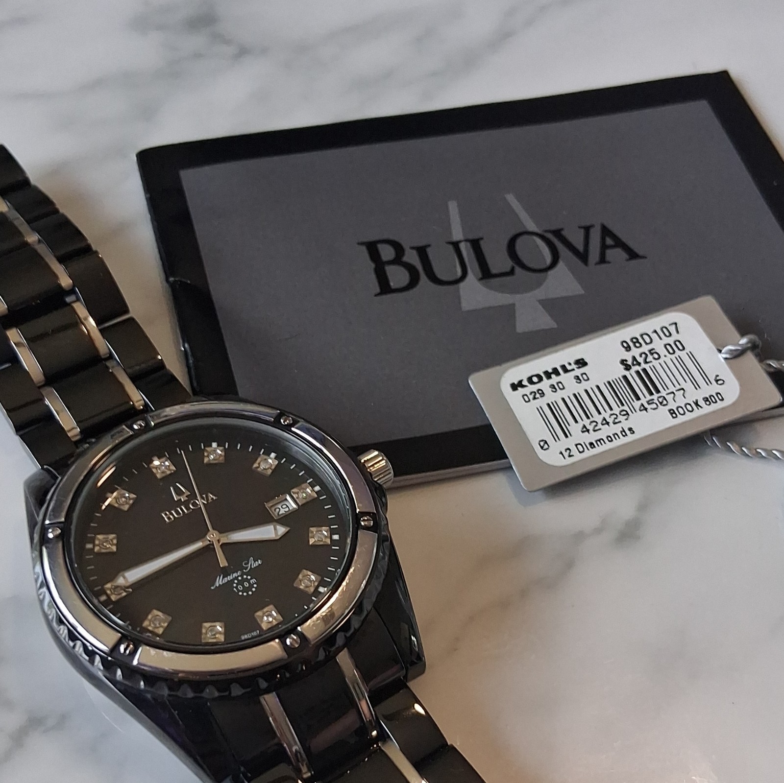 Bulova Marine Star men real diamond accent two tone stainless steel watch .