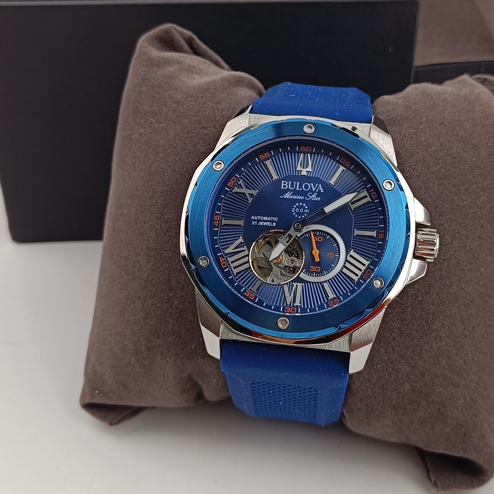 Bulova Marine Star 98A303 Men’s Automatic 45mm Blue Dial Rubber Strap Watch