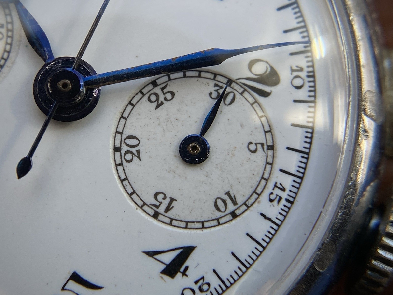1920s Enamel dial Monopusher chronograph watch Lemania 13CH movement