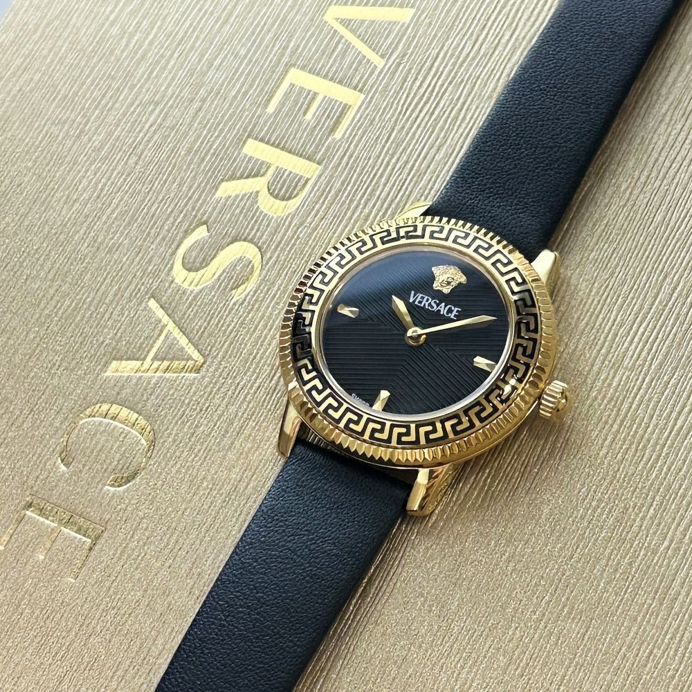 [B1Y] Versace Versace Women’s Watch Black Leather Brand Watch [g8t]