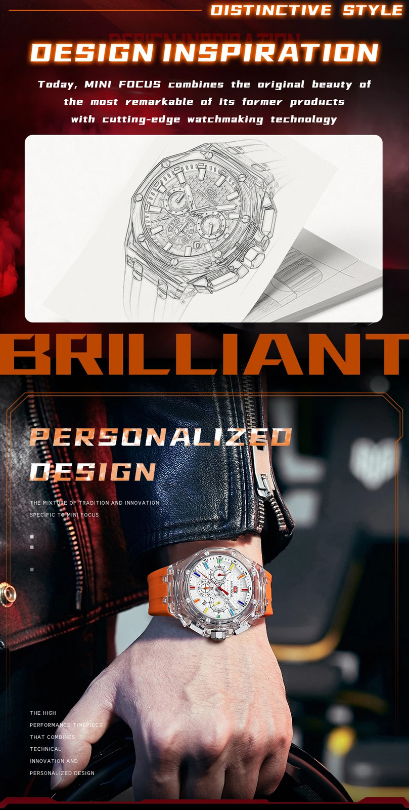 Multifunctional Men’s Transparent Case Quartz Watch Waterproof Luminous 0616G