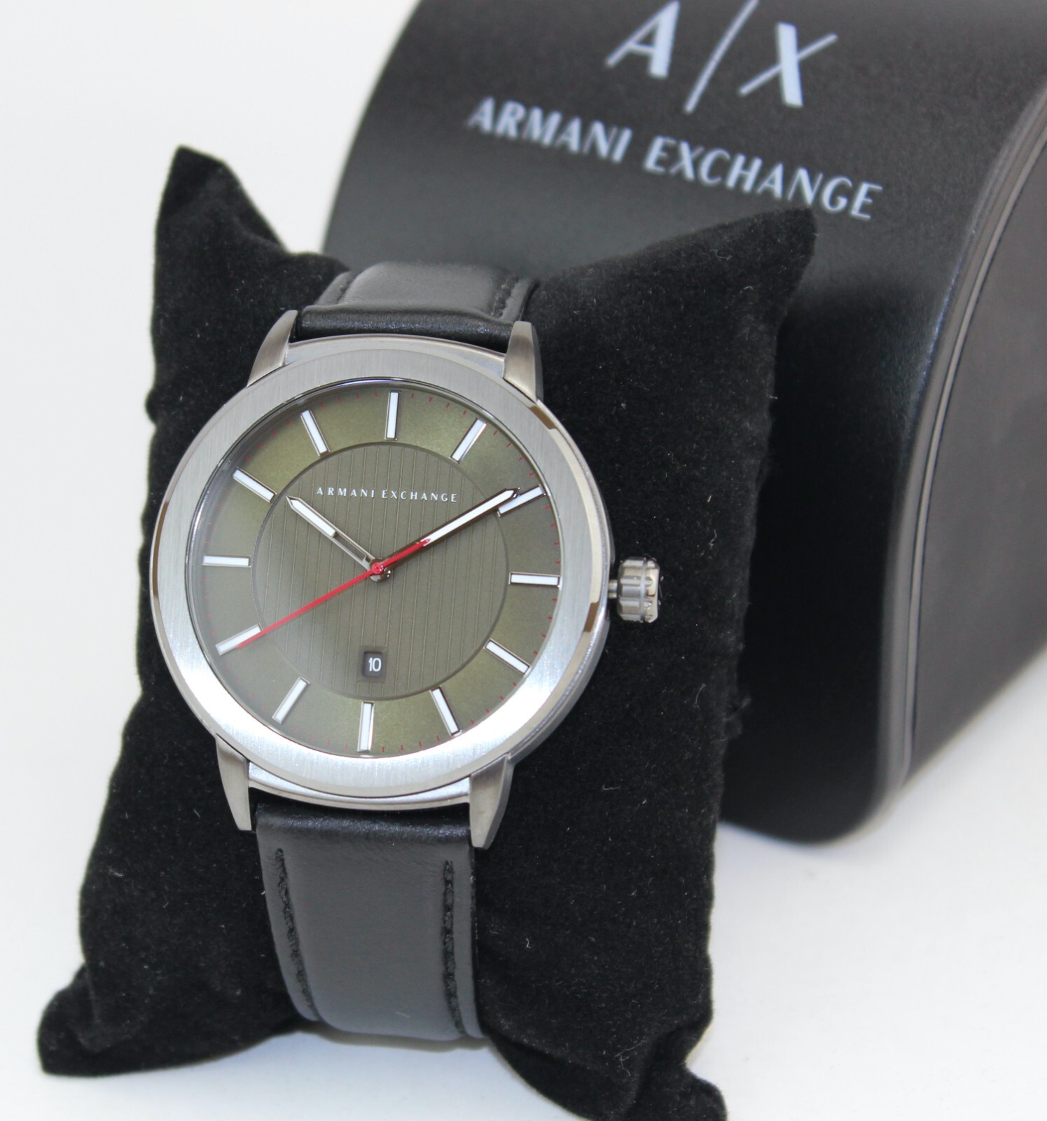NEW AUTHENTIC ARMANI EXCHANGE MADDOX BLACK GREEN SMOKE LEATHER AX1473 MENS WATCH