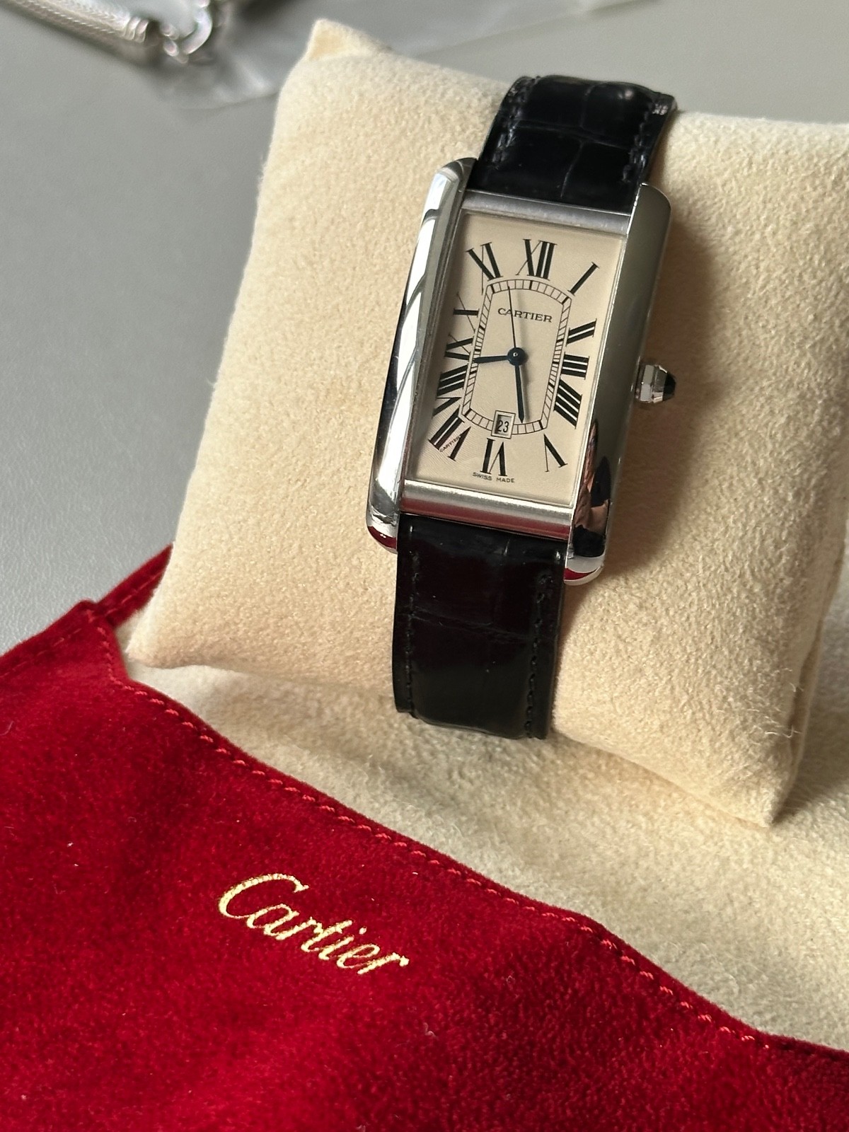 Cartier Tank Américaine 18K White Gold w/18K Deployant Clasp – large model