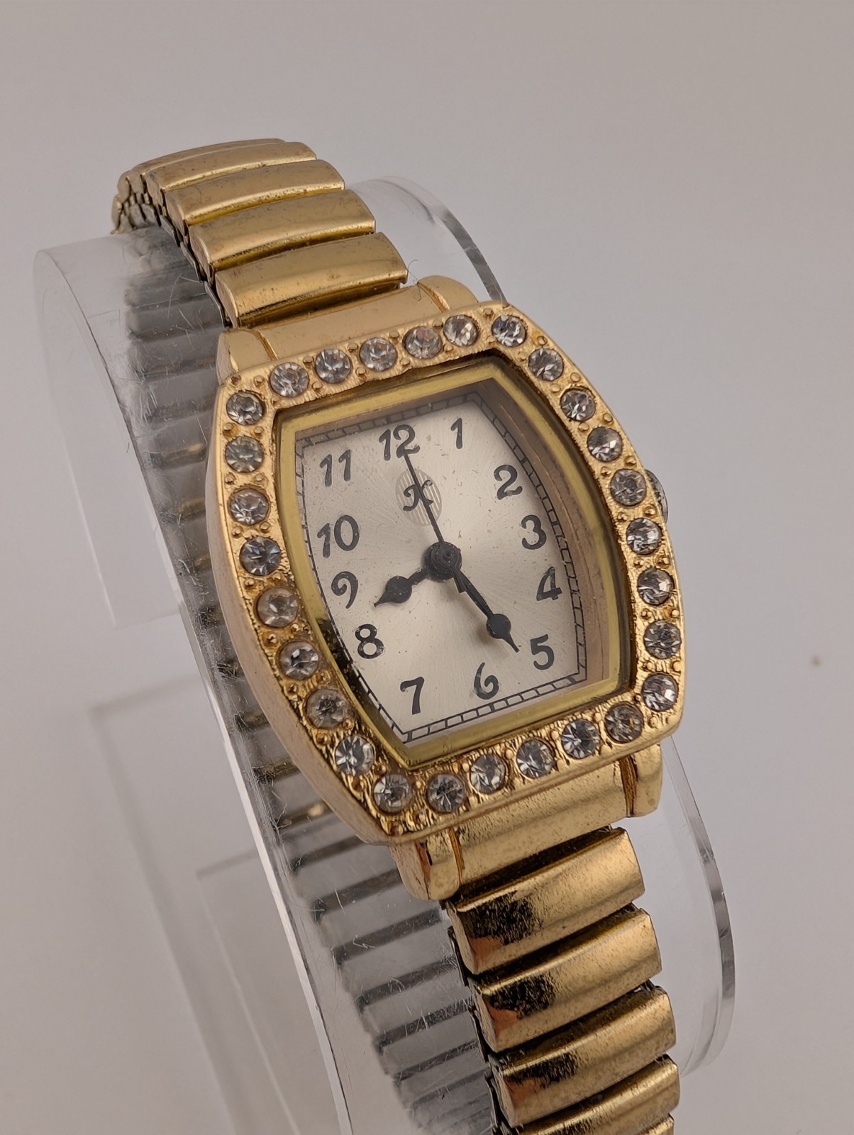 Kareena Watch Women 23mm Case Gold Stretch Band Crystal Bezel- New Battery