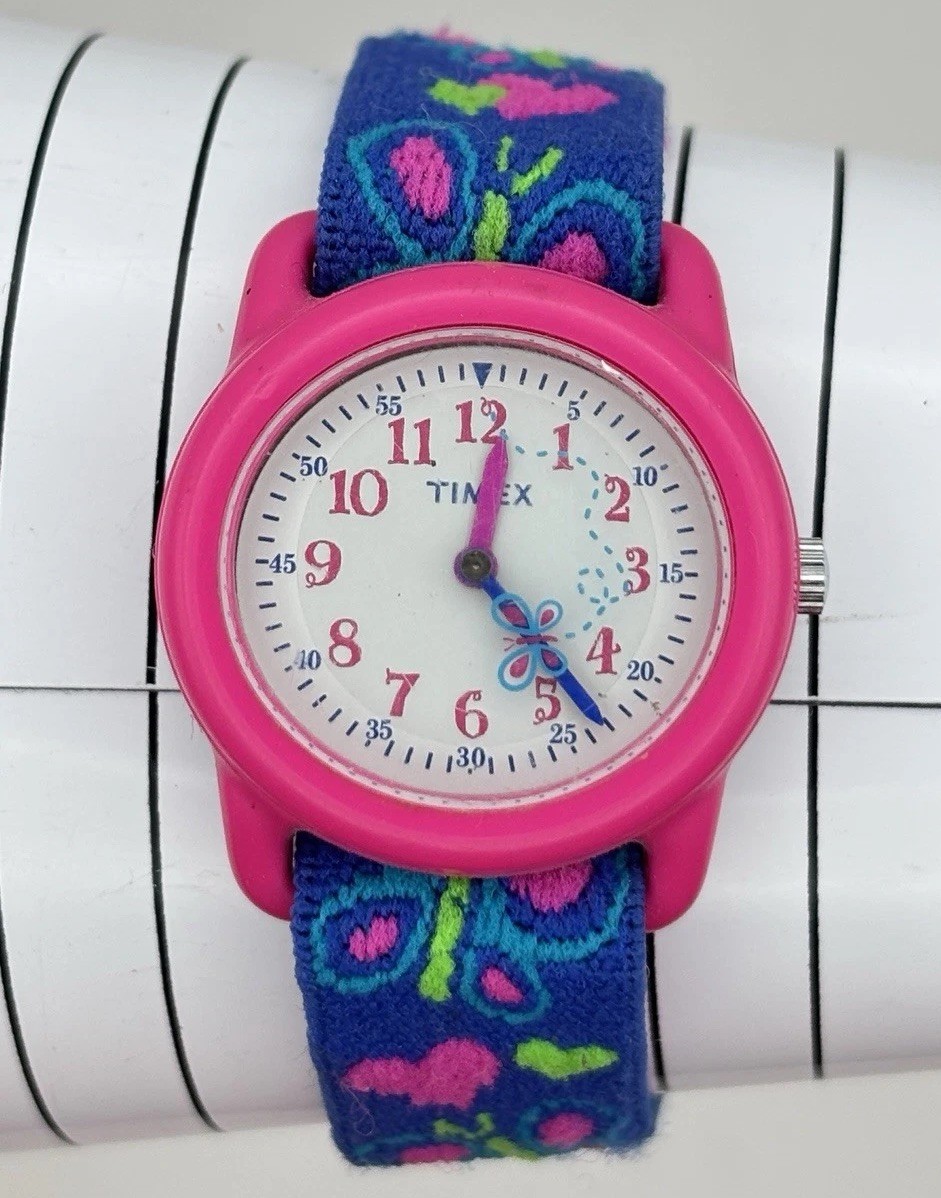 Timex Watch Girls Pink Purple 29mm Butterfly Elastic Band Kids Youth #9.12