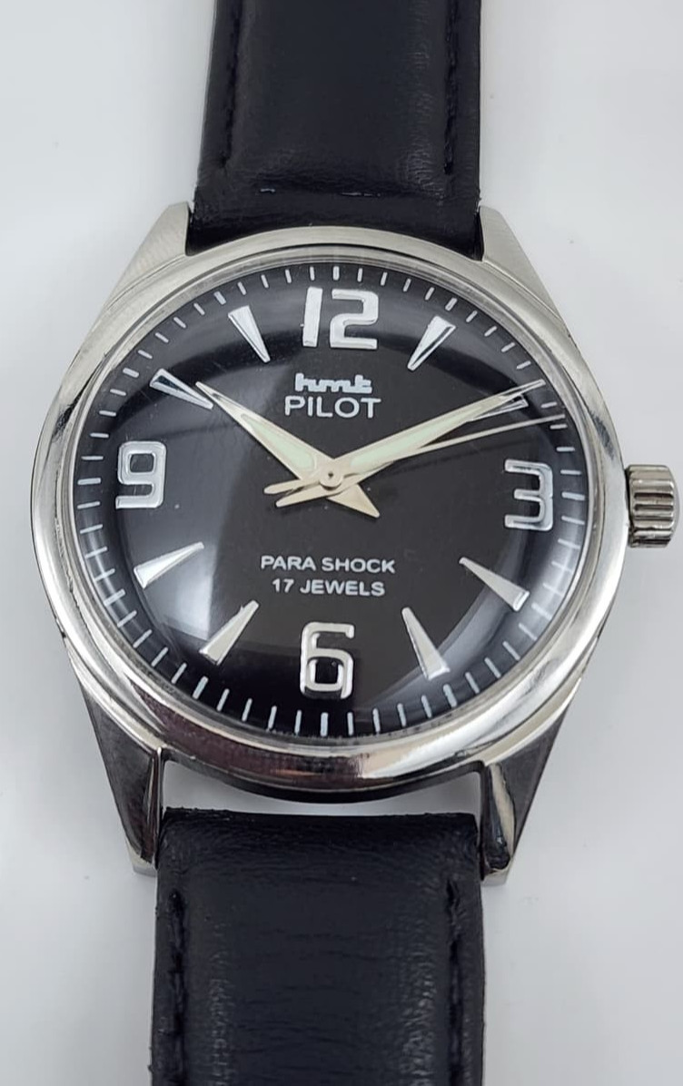 Working Hand winding HMT Pilot Black Dial 17 Jewels Back Wrist Watch