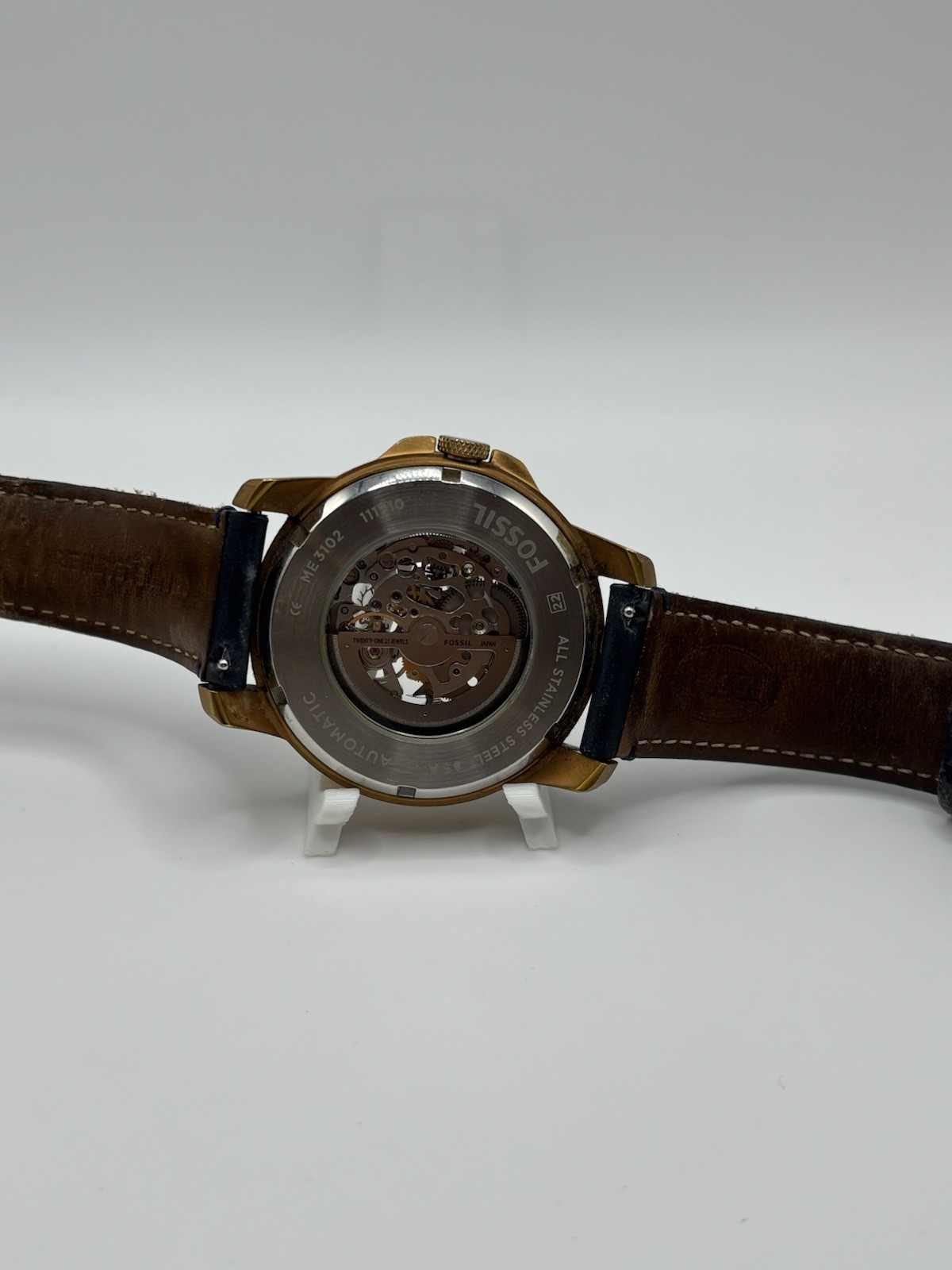 FOSSIL Grant Automatic Skeleton Watch ME3102 Mens 44mm Leather wrist 20cm