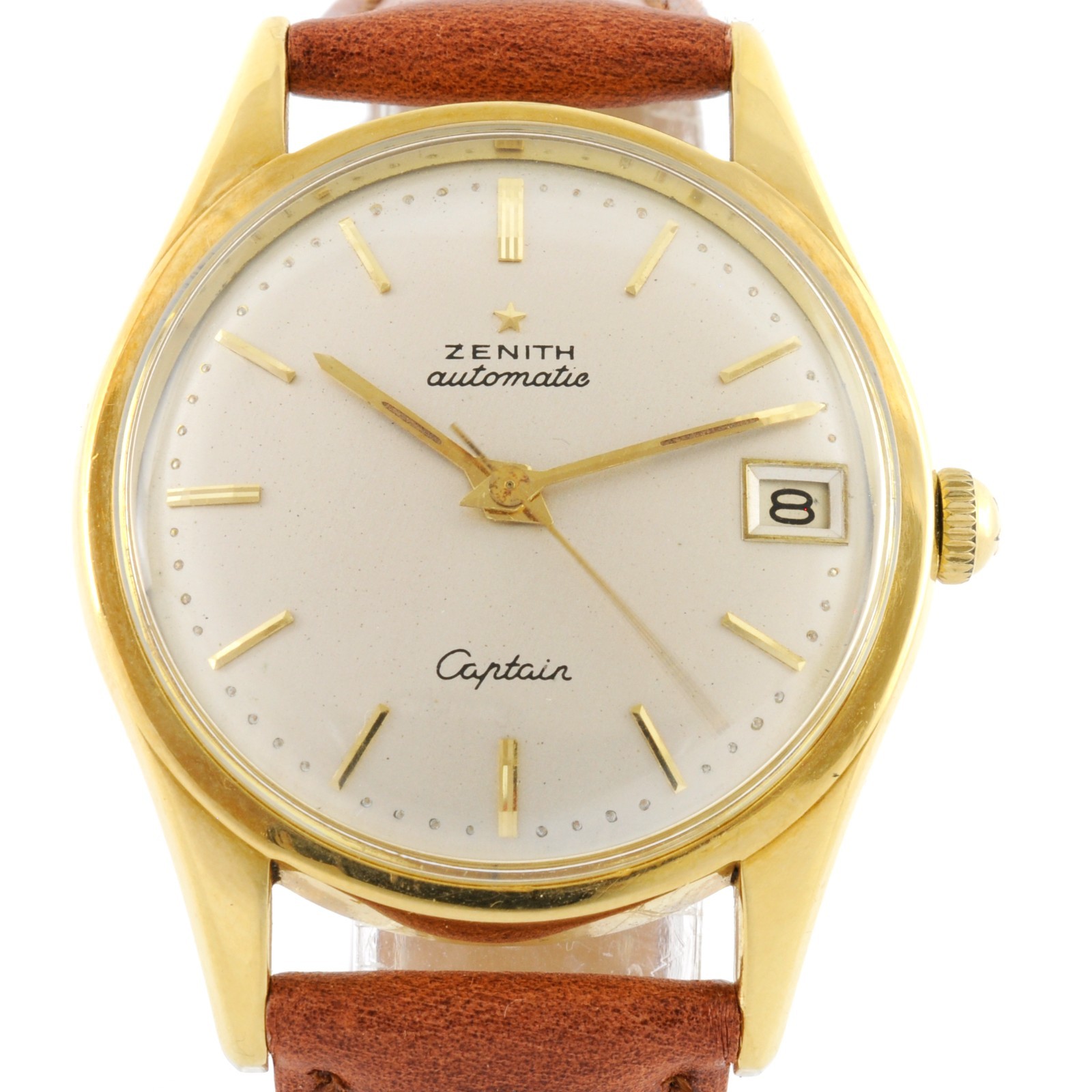 NO TARIFFS ZENITH CAPTAIN 18K SOLID YELLOW GOLD BUMPER AUTOMATIC DATE VINTAGE