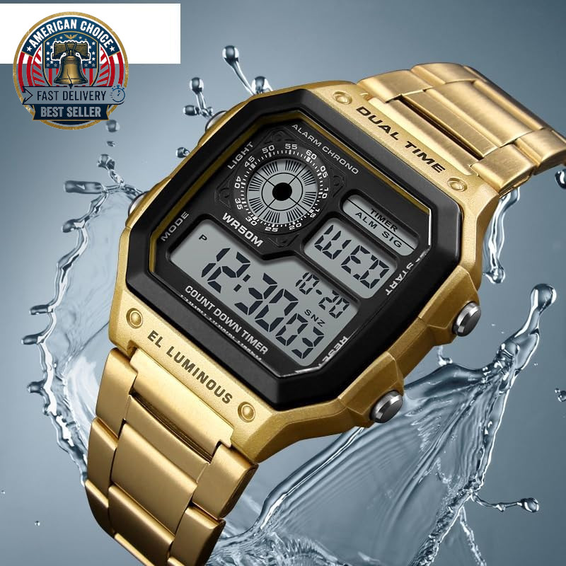 Men’S Digital Multi-Function Watches Dual Time Alarm Stopwatch Countdown Backlig