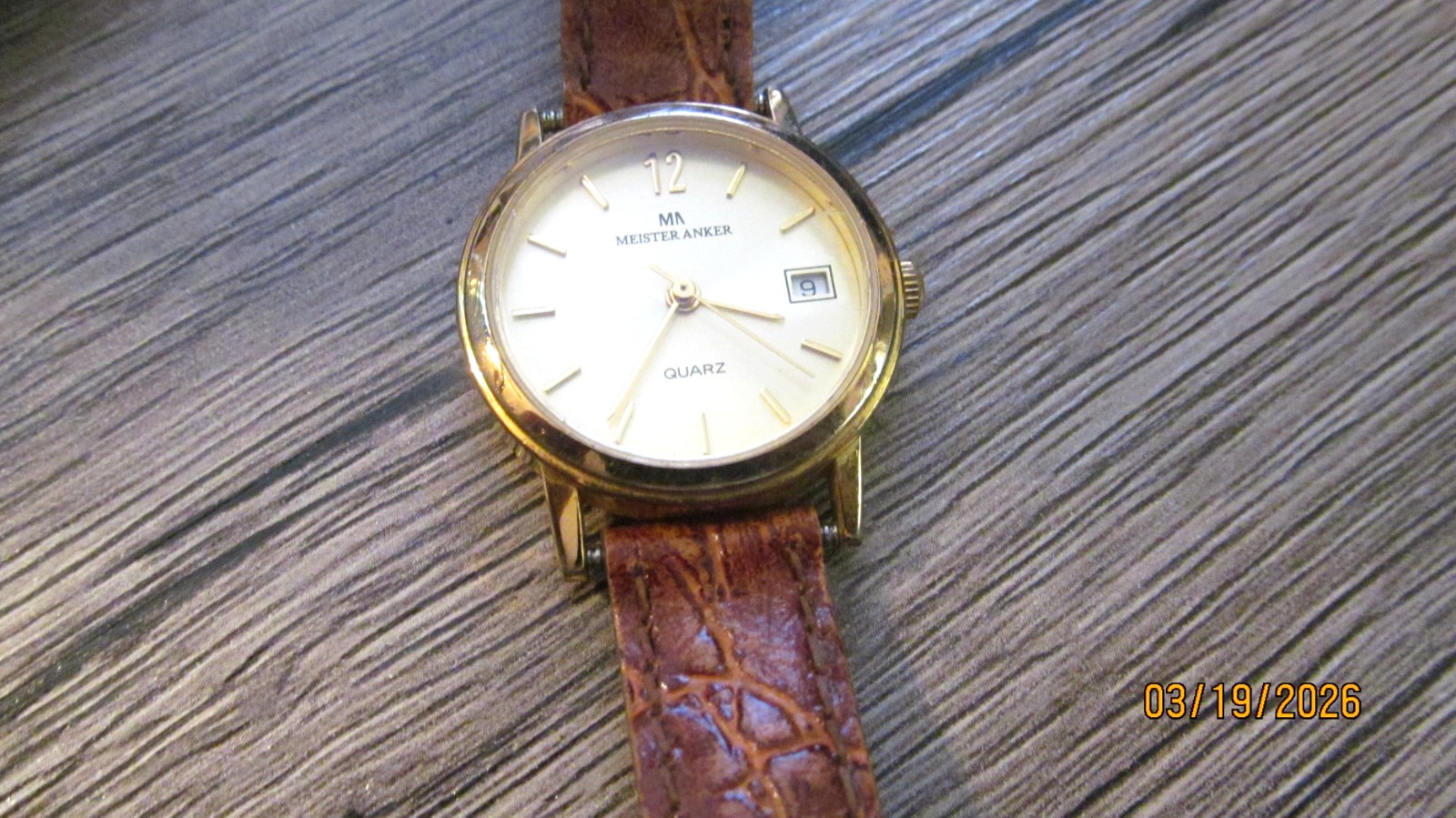 MEISTER ANKER MA BROWN LEATHER GOLD BAND WATCH WORKS! # 230.0978/30