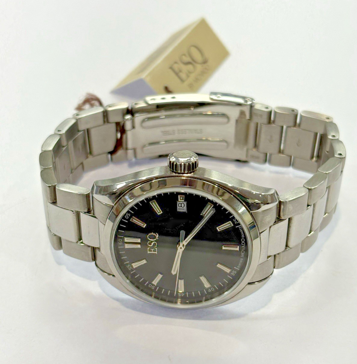 MINT ESQ by Movado ES.33.1.14.5573 Black Dial Quartz 38mm Date Watch NEW BATTERY