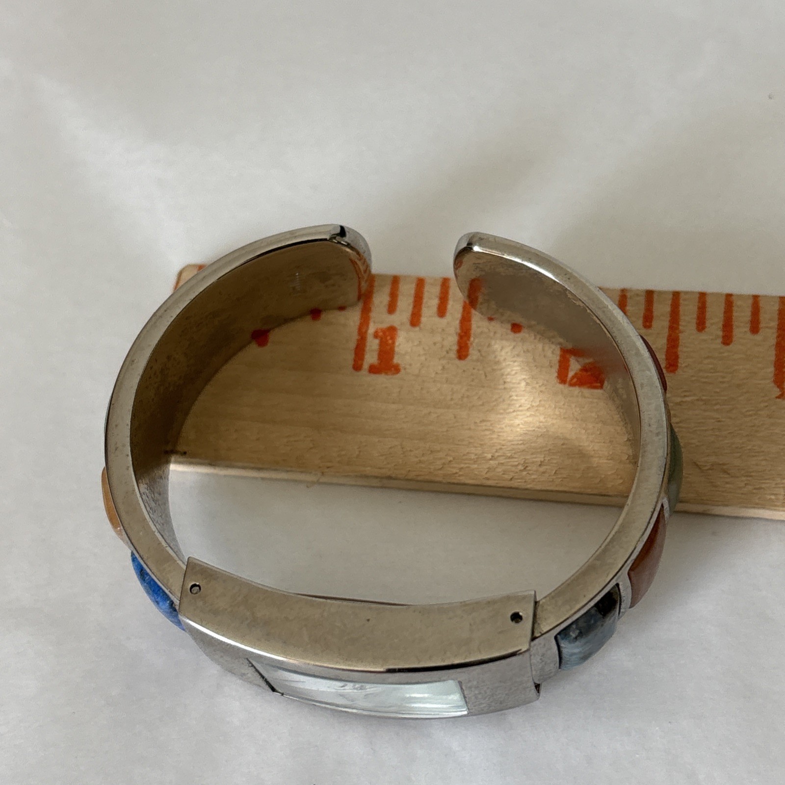 Bangle Clamper Womens Watch Silvertone Multicolor Polished Stones Untested