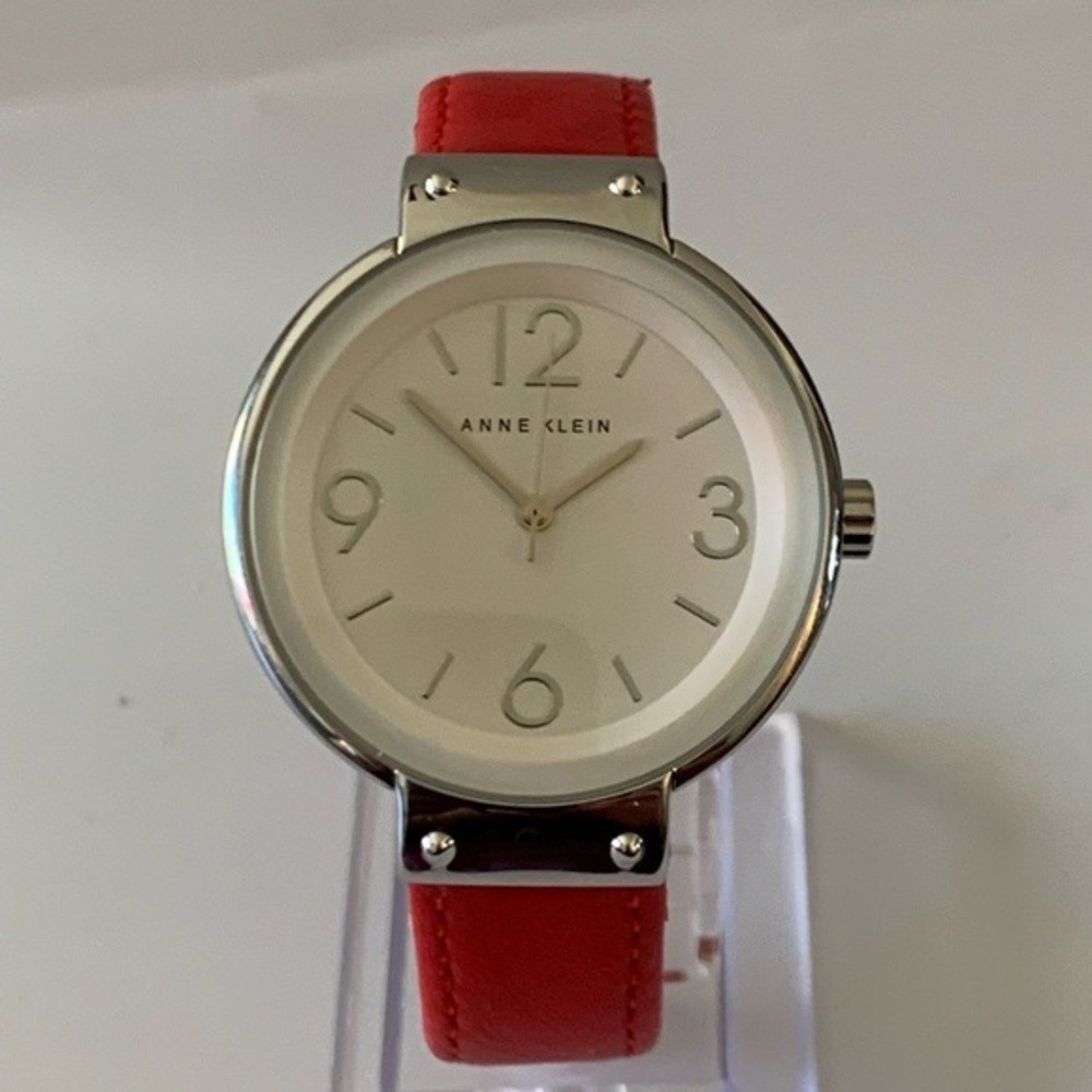 Anne Klein large face watch with red leather band