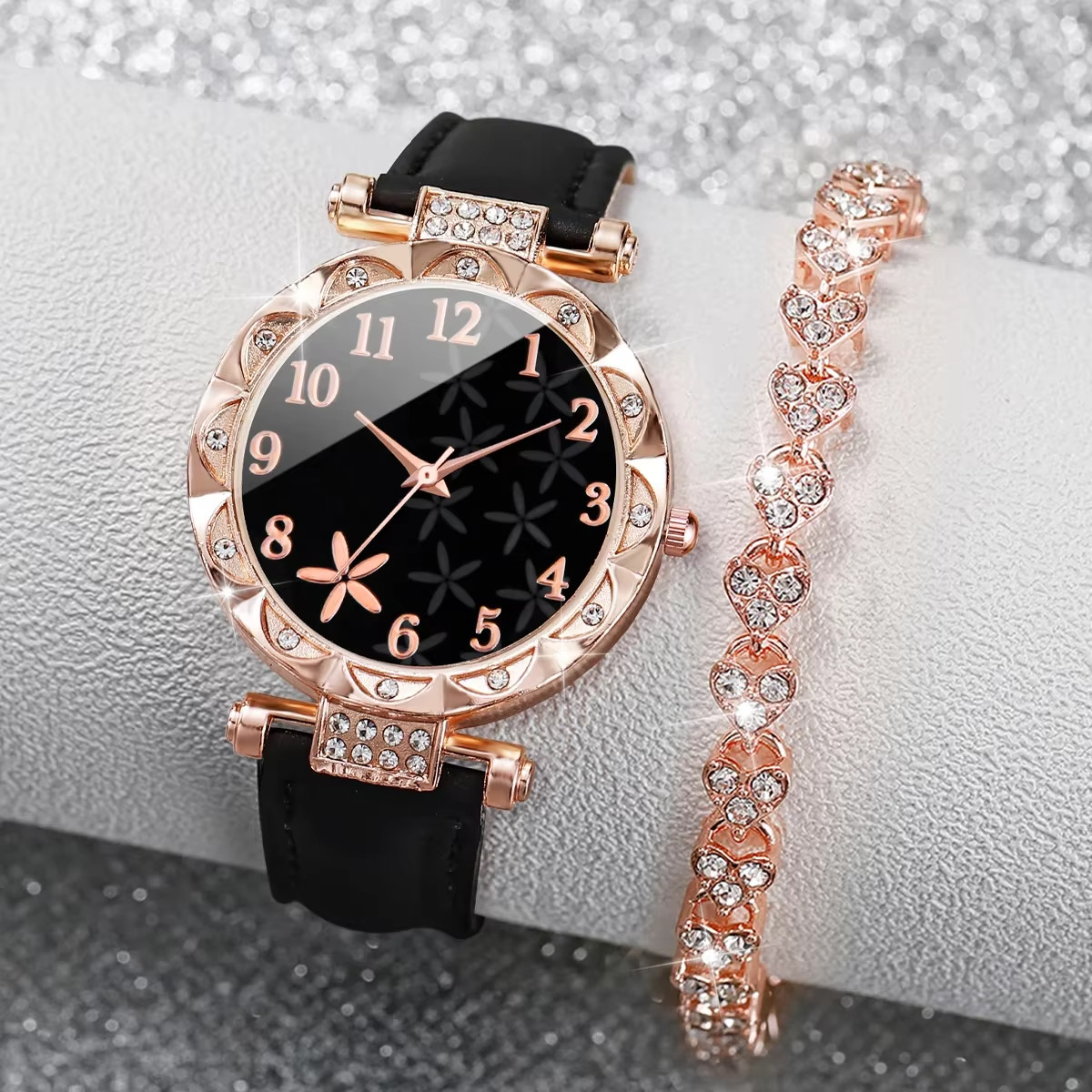 Watch and Bracelet Set Ladies Women Girls Fashion Rhinestones Wristwatch Gift