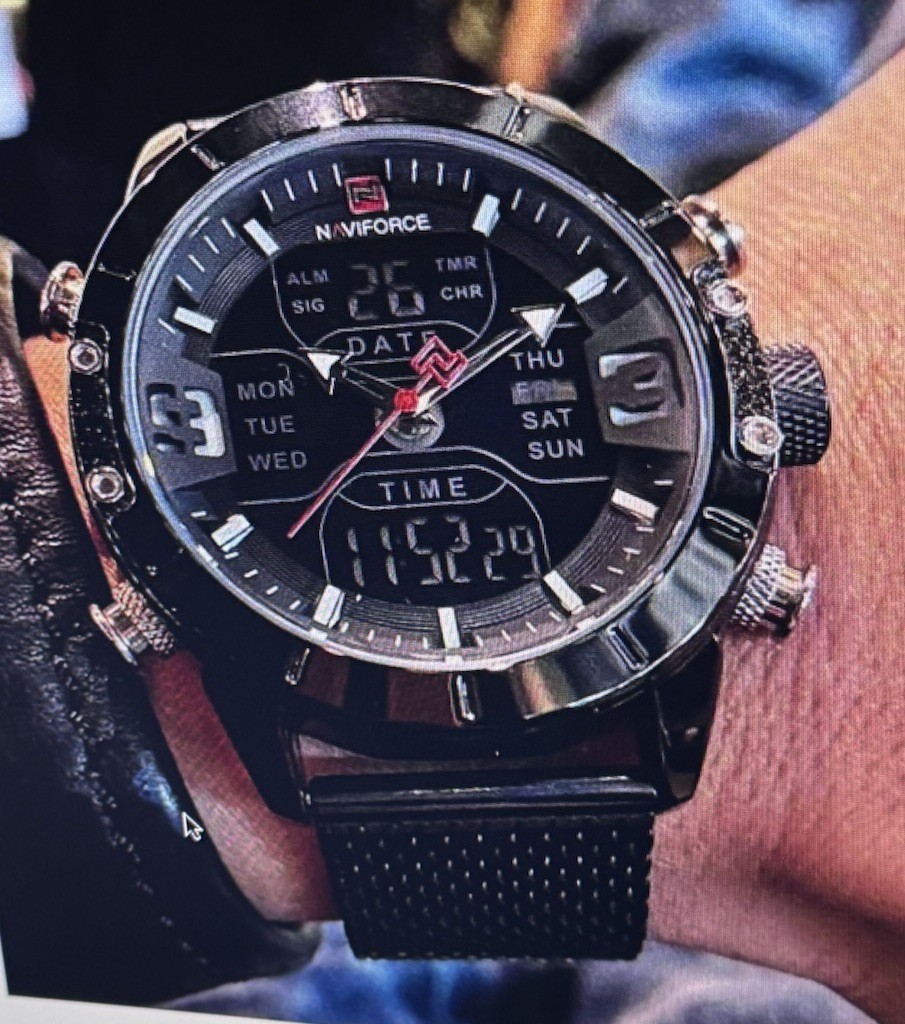 NAVIFORCE NF9153 MULTI-FUNCTION STAINLESS STEEL MESH DIGITAL/ANALOG WATCH BLKNEW