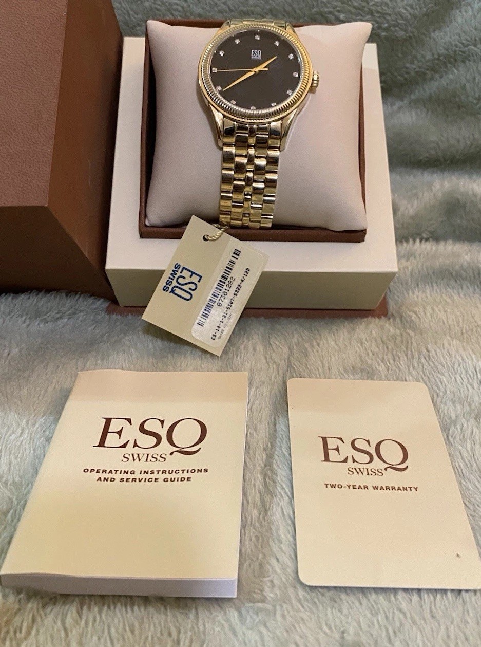 ESQ by Movado Stainless Steel Daimond Black Dial Gold Men’s Watch ES 14 21 5507