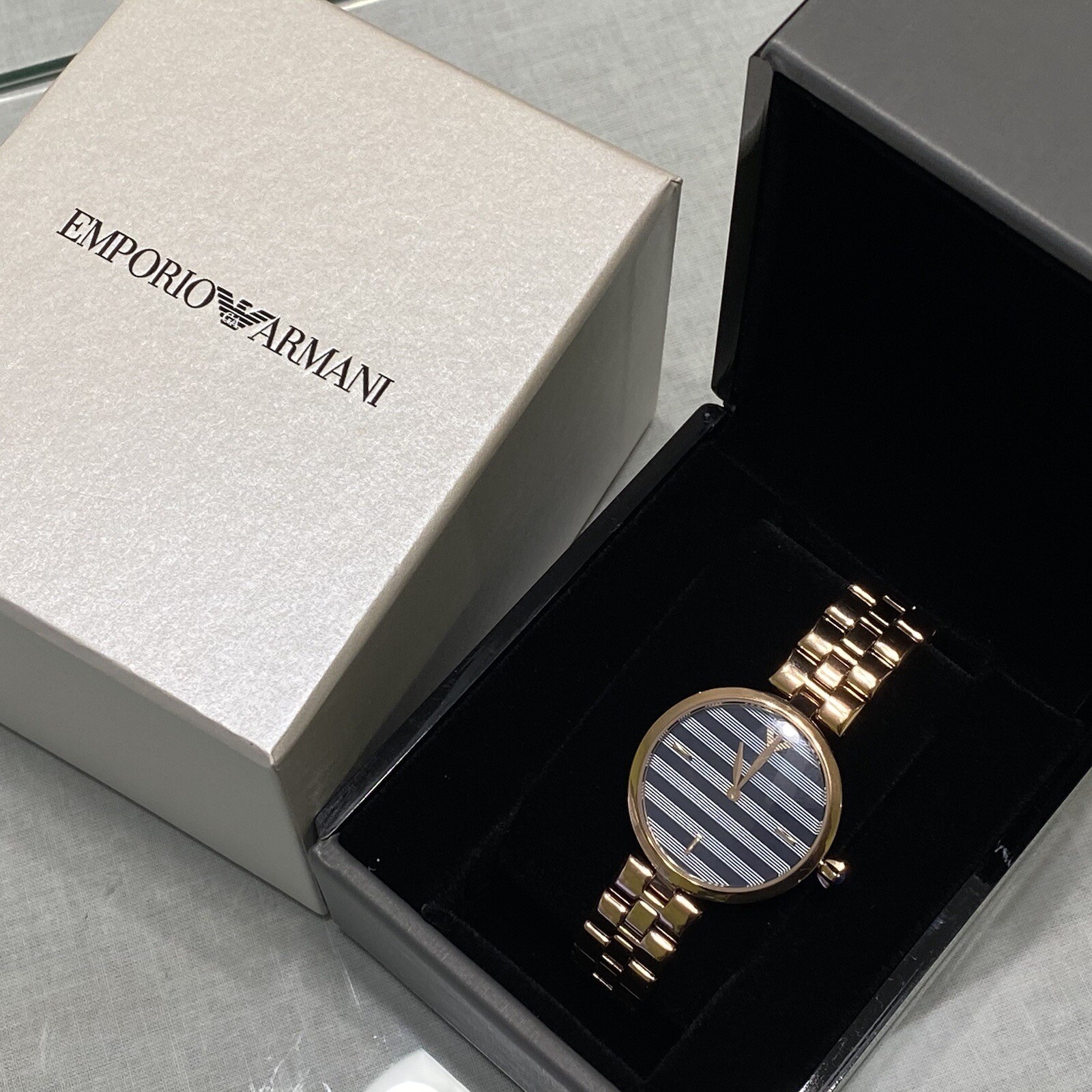 New Eporio Armani AR11220 Black & White Dial Rose Gold Steel Watch