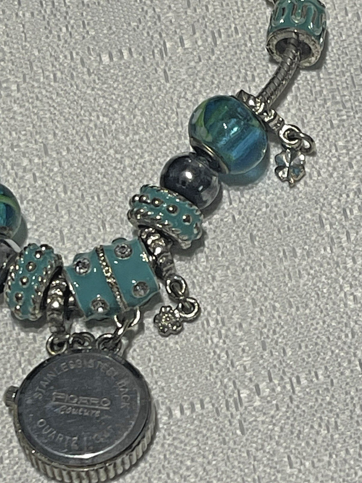 Figaro Couture Assorted Blue Beaded Charm Bracelet Watch