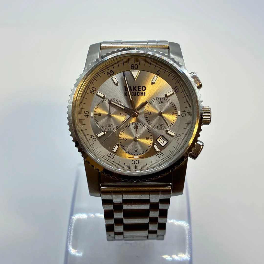 Takeo Kikuchi Chronograph Date Silver Quartz Watch