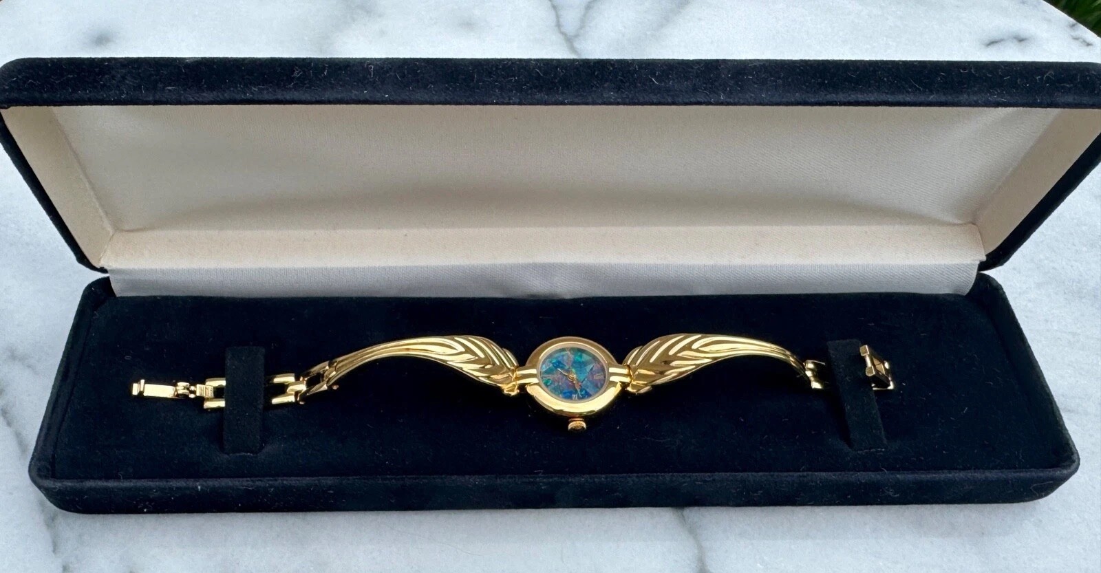 Genuine Opal Dial Watch-Petite size-Gold Plated-Vintage 1990’s-Gift Ready Case