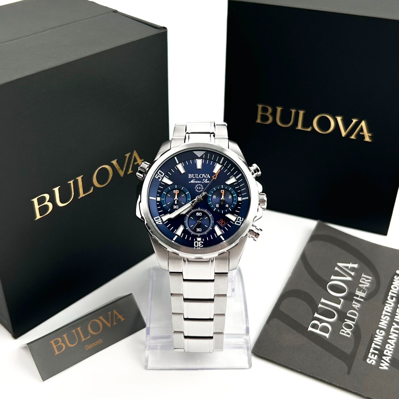 Bulova 96B256 Men’s Blue Marine Star Chronograph Quartz Stainless Steel Watch