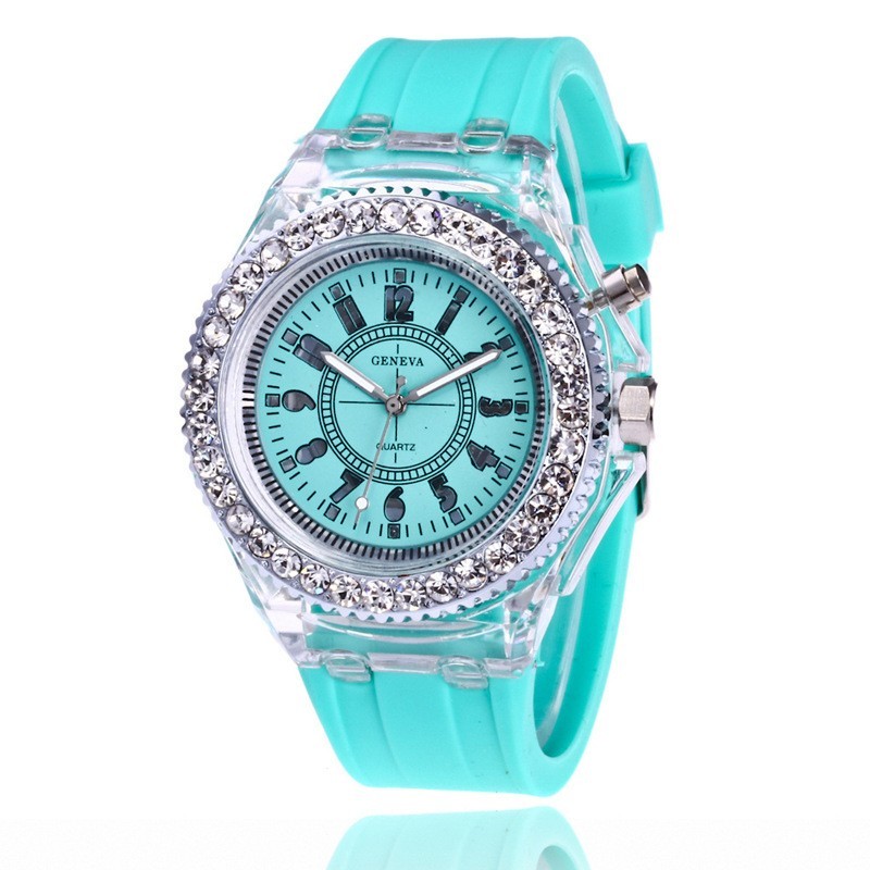 Kids Adult LED Light Flash Luminous Fashion Rhinestone Silicone Wrist Watch