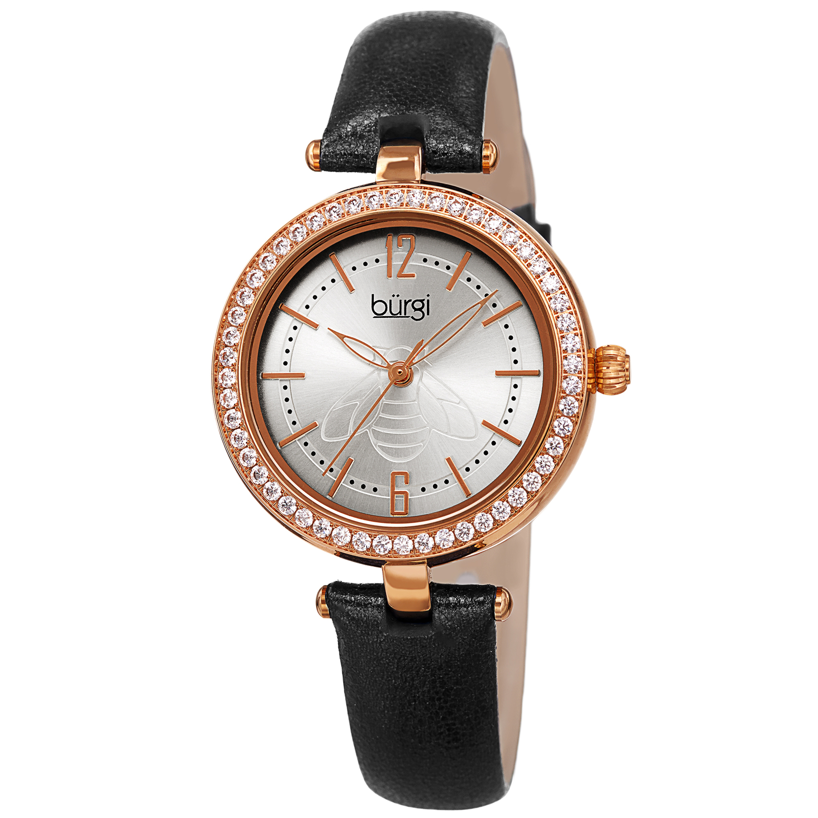 Women’s Burgi BUR235 Quartz Crystals Honey Bee Sparkling Leather Strap Watch