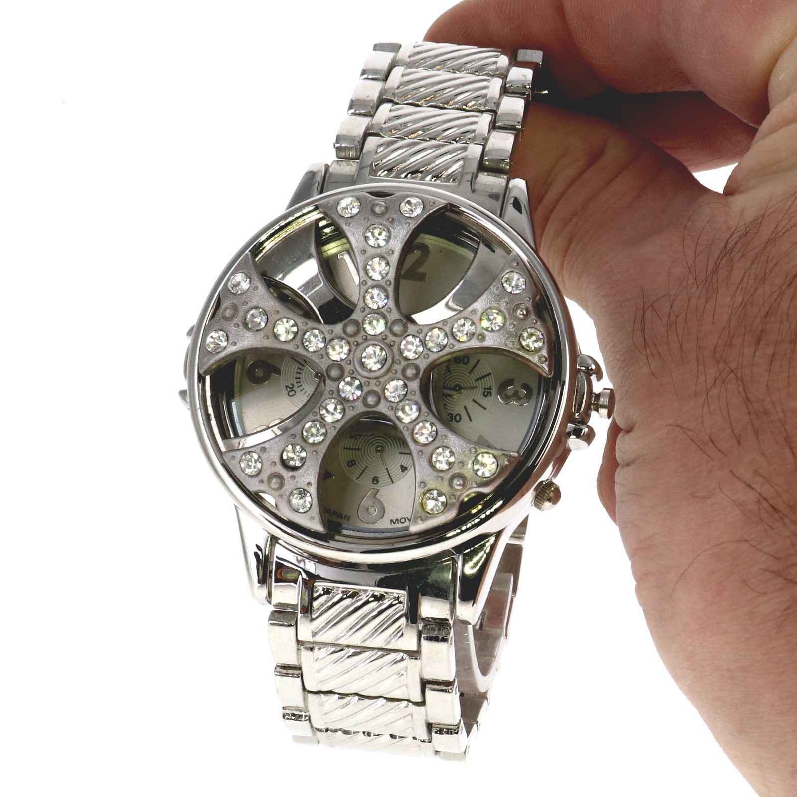 Men’s plain spinner Over Size Bezel fashion metal band dressy hip hop watch 50mm