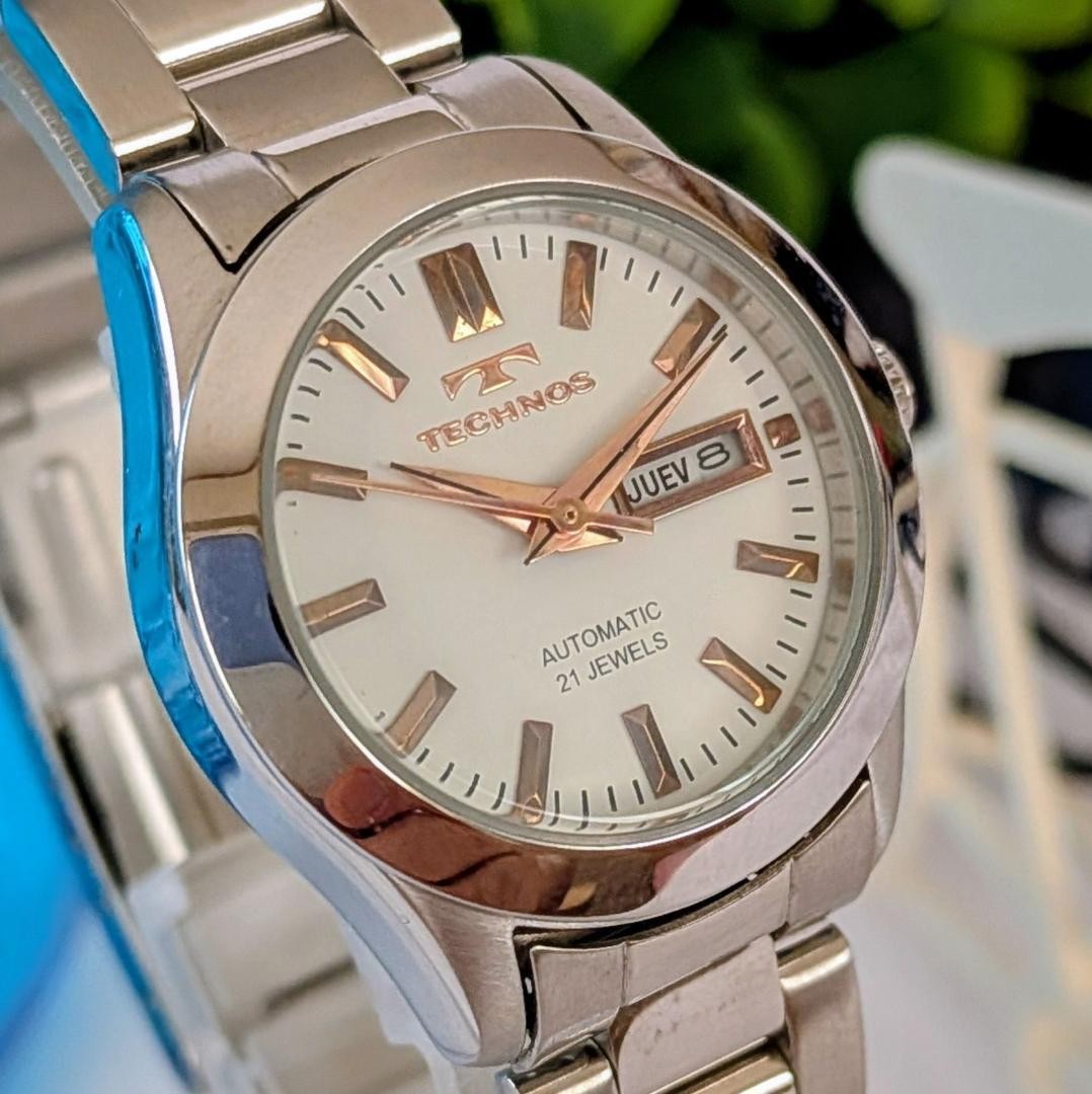 Technos Ladies White Automatic Watch Spanish Day Display Back Japan 073153