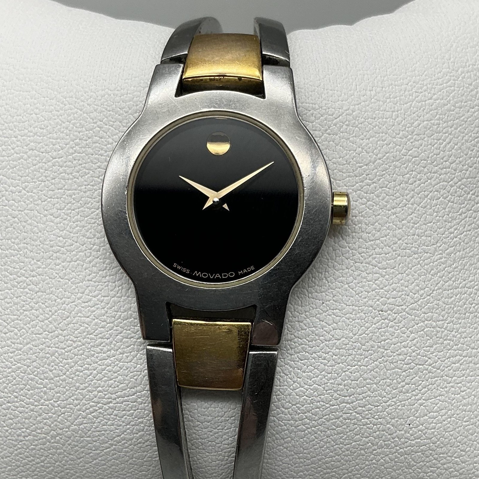 Movado Amorosa Womens Watch 24mm Black Dial Two Tone Swiss New Battery 6.5″