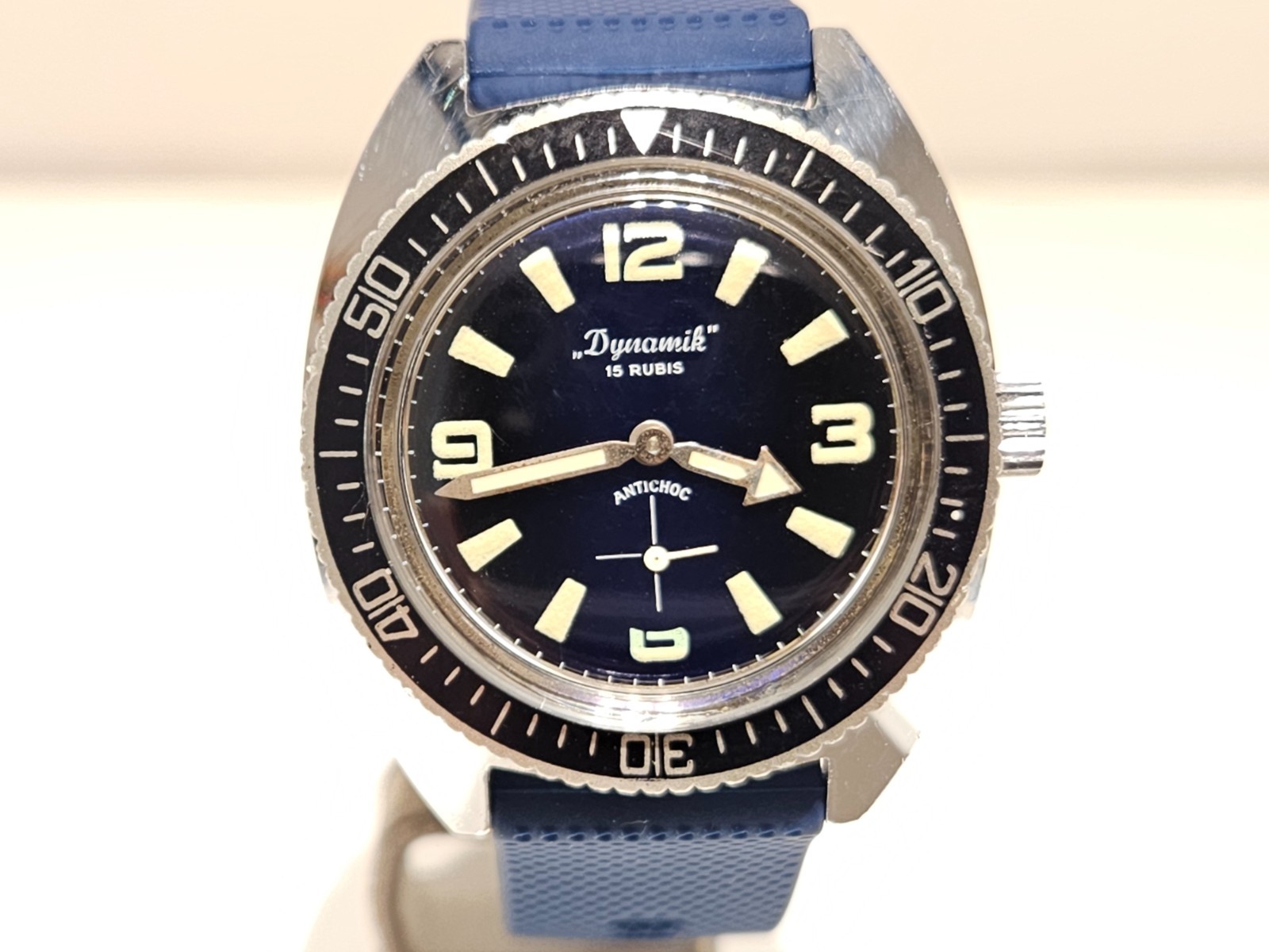 VINTAGE RARE DIVER SPORT STYLE 36.5mm MEN CHROMED MECHANICAL WATCH”DYNAMIK” 15J.