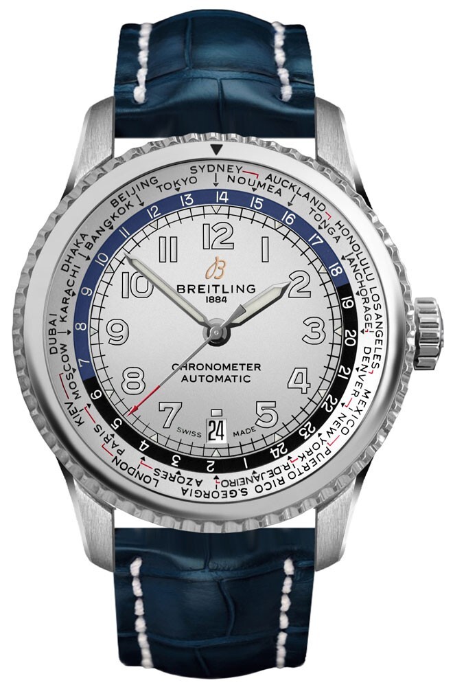 Breitling Navitimer Aviator 8 Unitime AB3521 Silver Dial 43mm Steel Men’s Watch