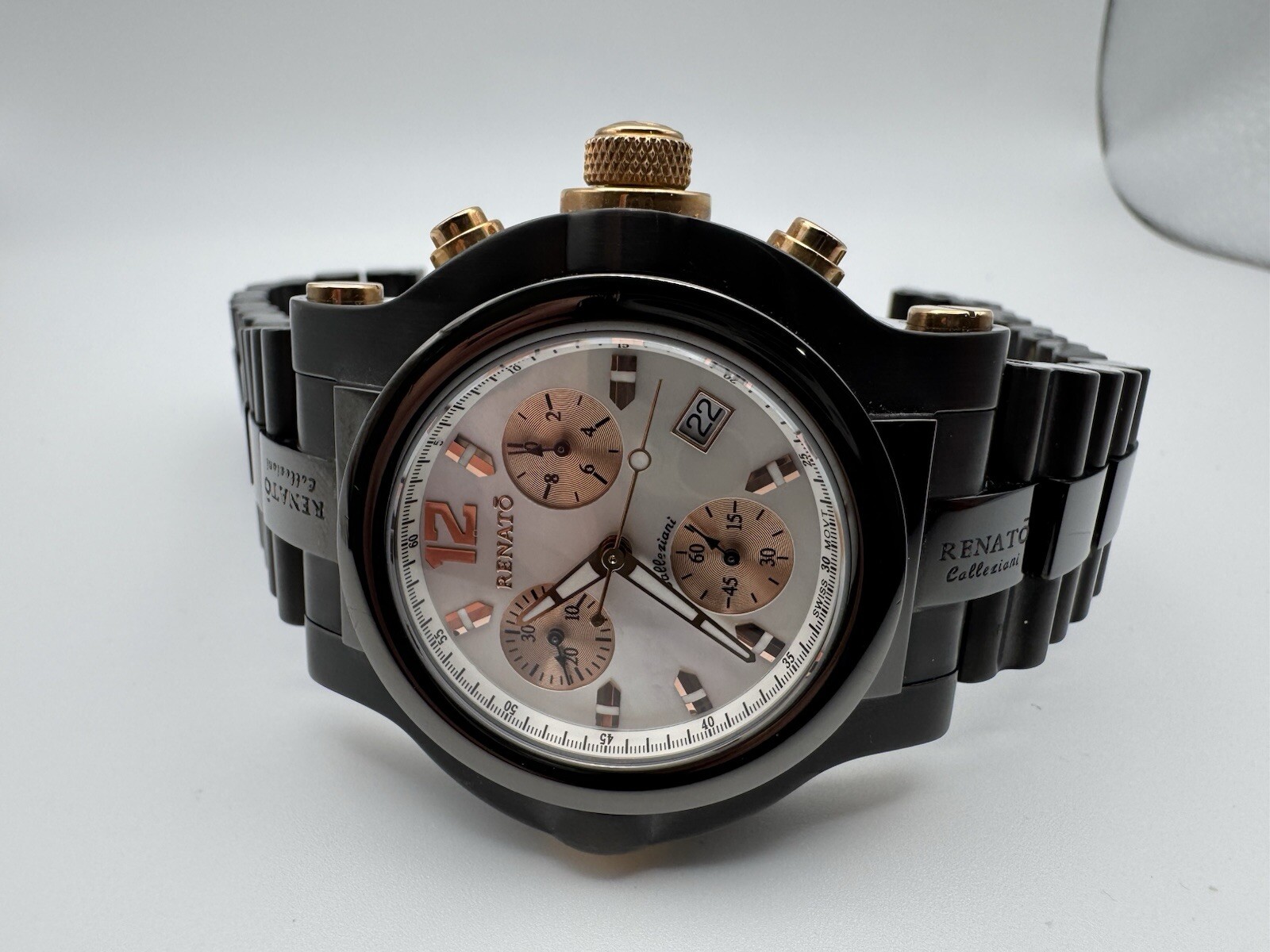 Renato Gen. I Beast Mens Watch Chronograph Swiss G.10, Black W/Accents-MOP C0783
