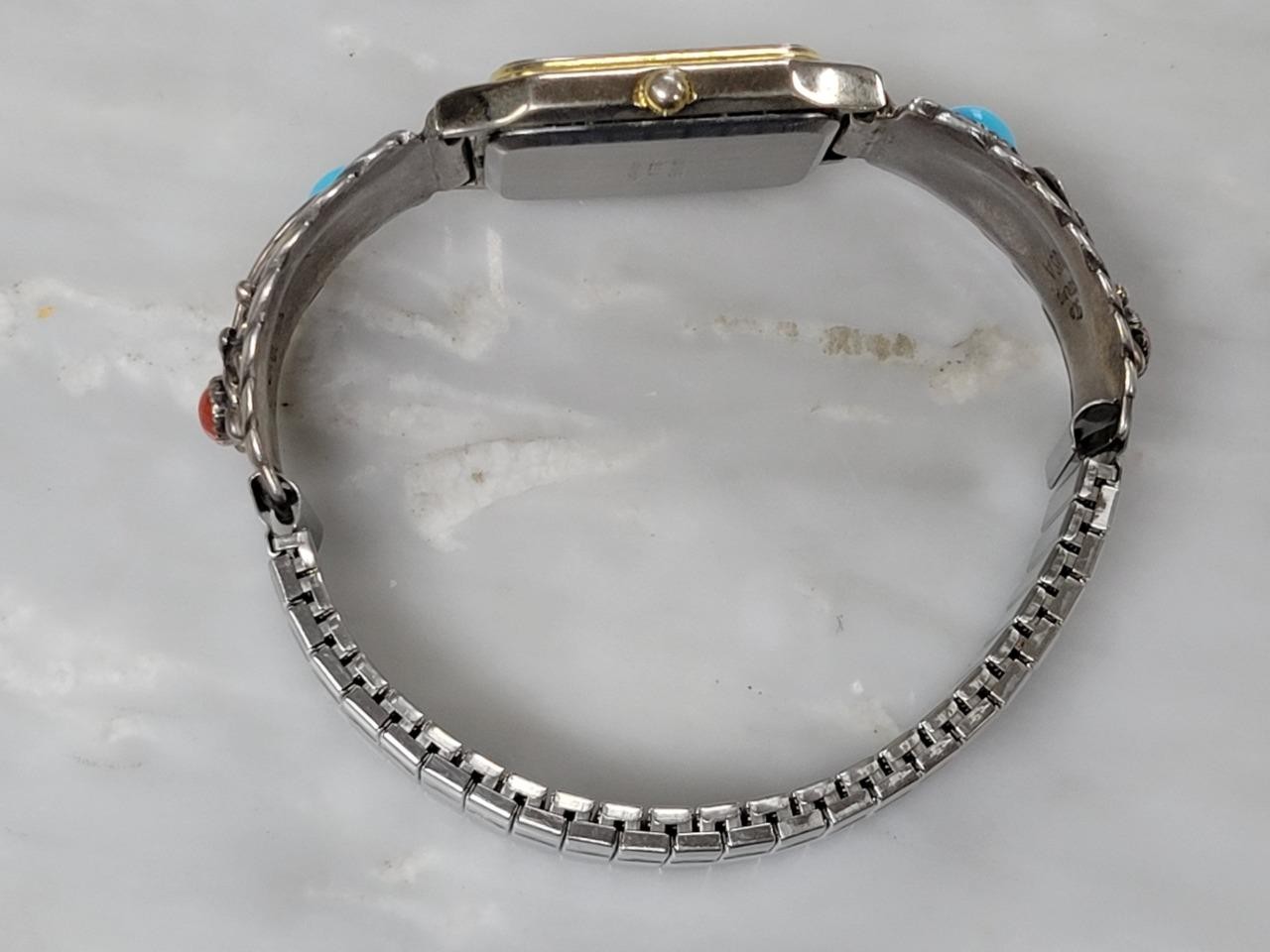 Native Thomas Singer Sterling Silver Turquoise Coral Quartz Wristwatch ~ 8-C681
