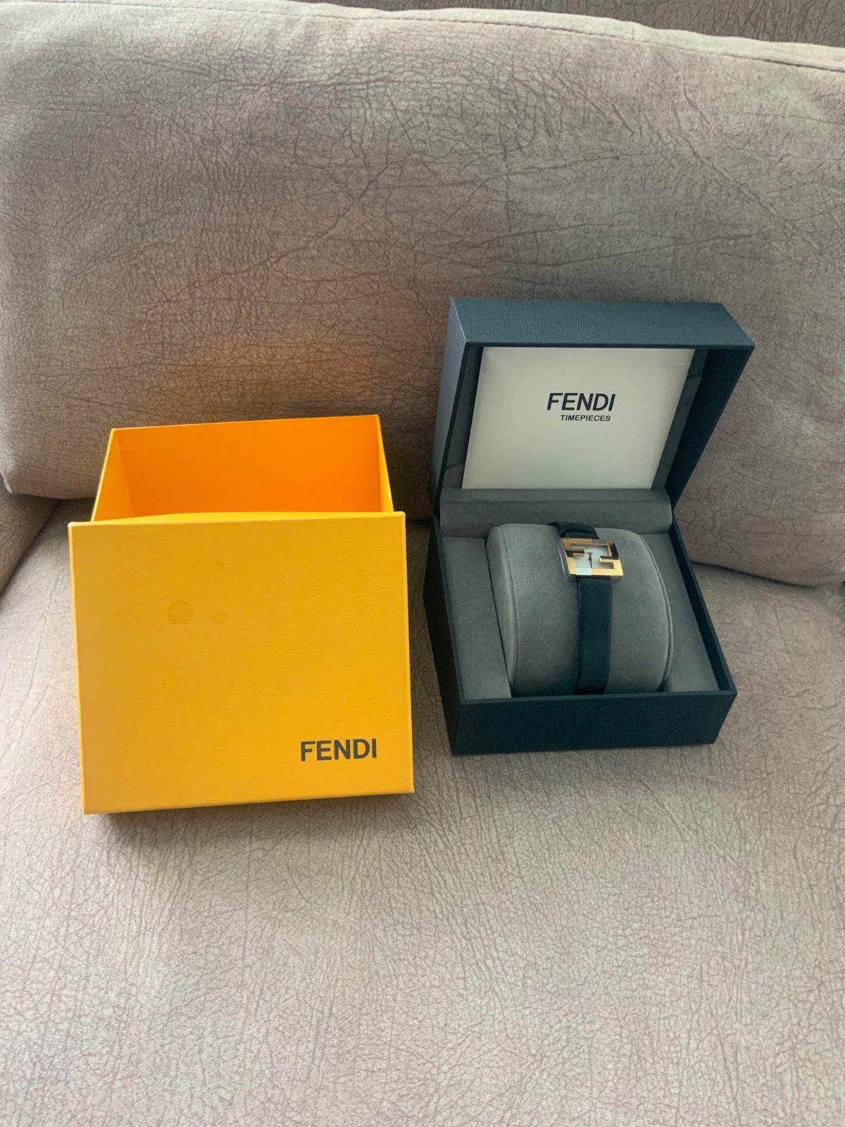 fendi square face leather strap watch