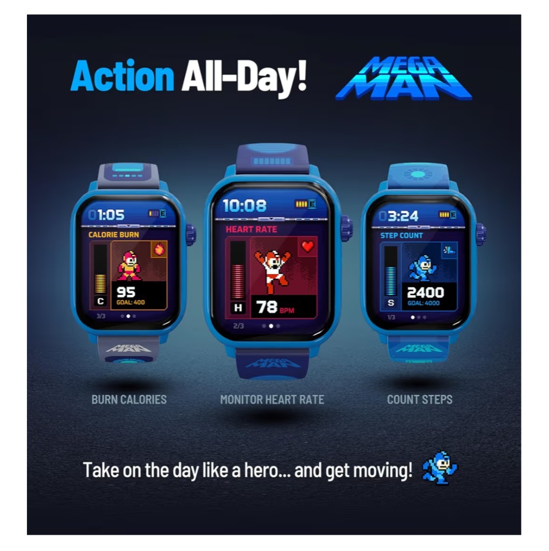 Mega Man Digital Gaming Watch Classic & Arcade Modes Extra Band Included