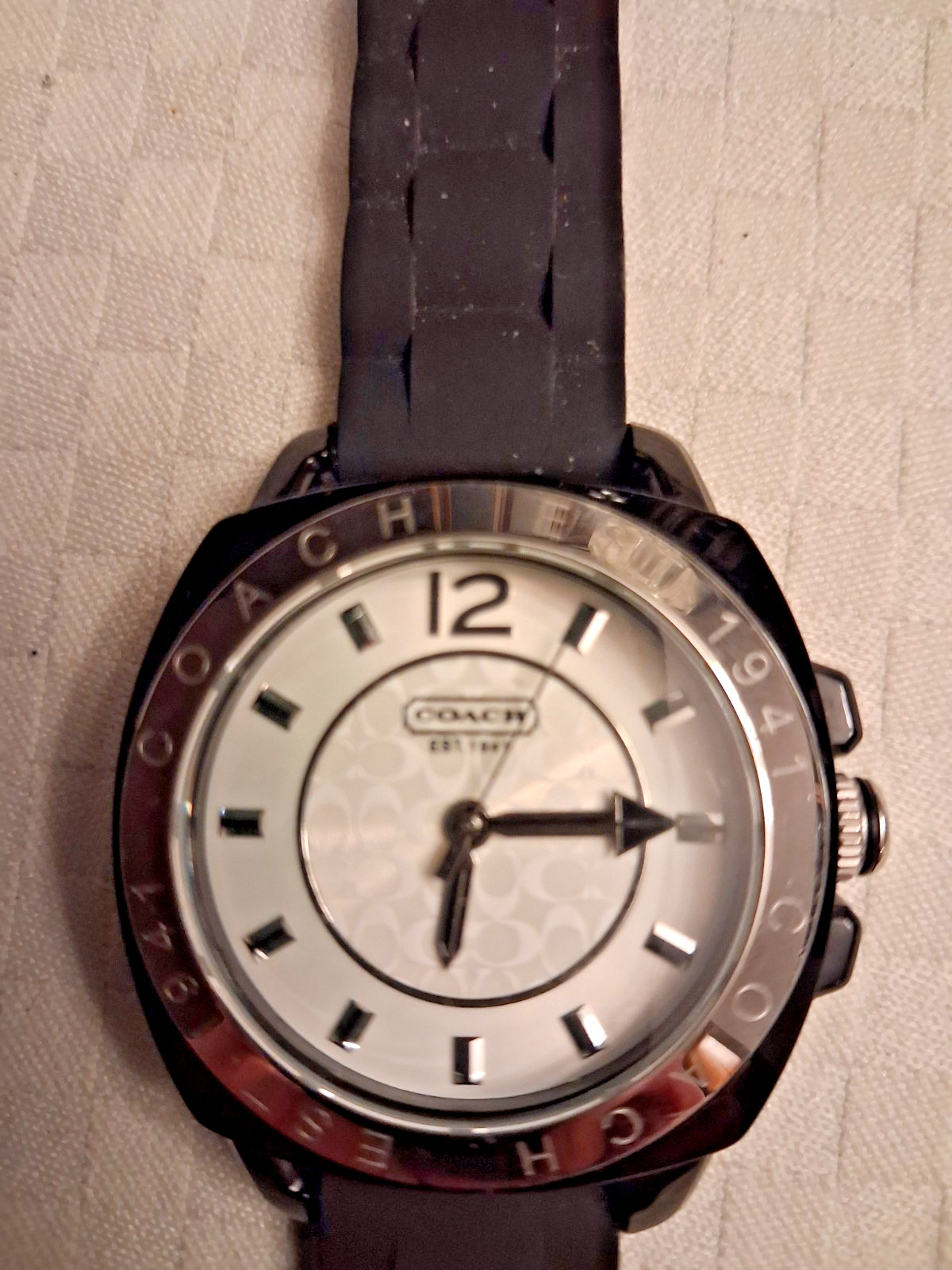 COACH CA.09.7 Ladies Boyfriend Watch Black and Silver Silicone Rubber Band