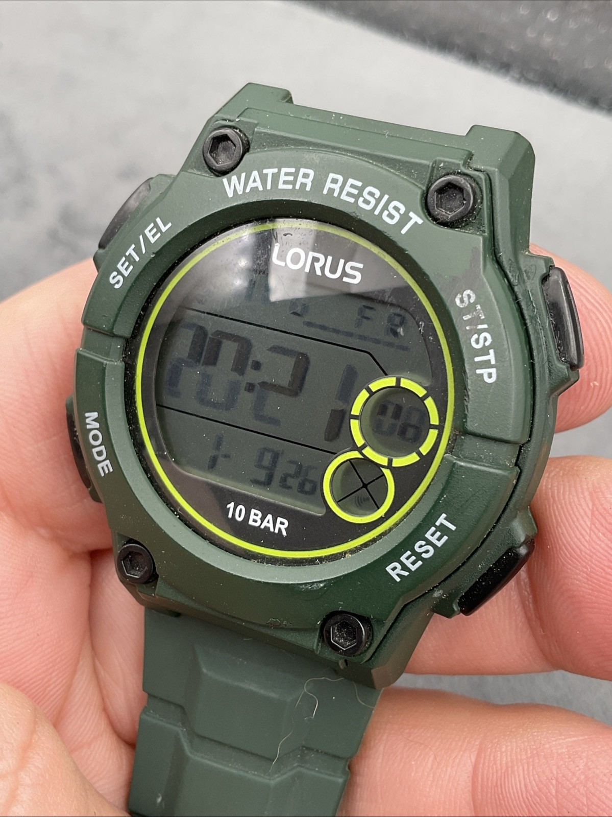 LORUS MULTIFUNCTION DIGITAL WATCH GREEN SILICONE STRAP NEW WITHOUT BOX