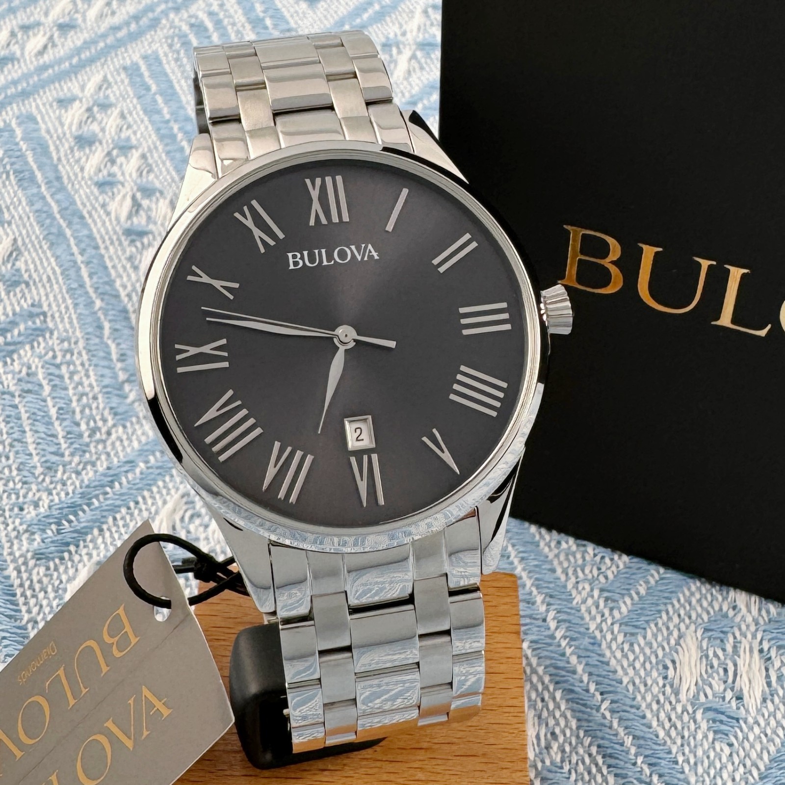 New Bulova Classic Quartz Stainless Steel Men’s Watch Grey Dial 40mm/96B261