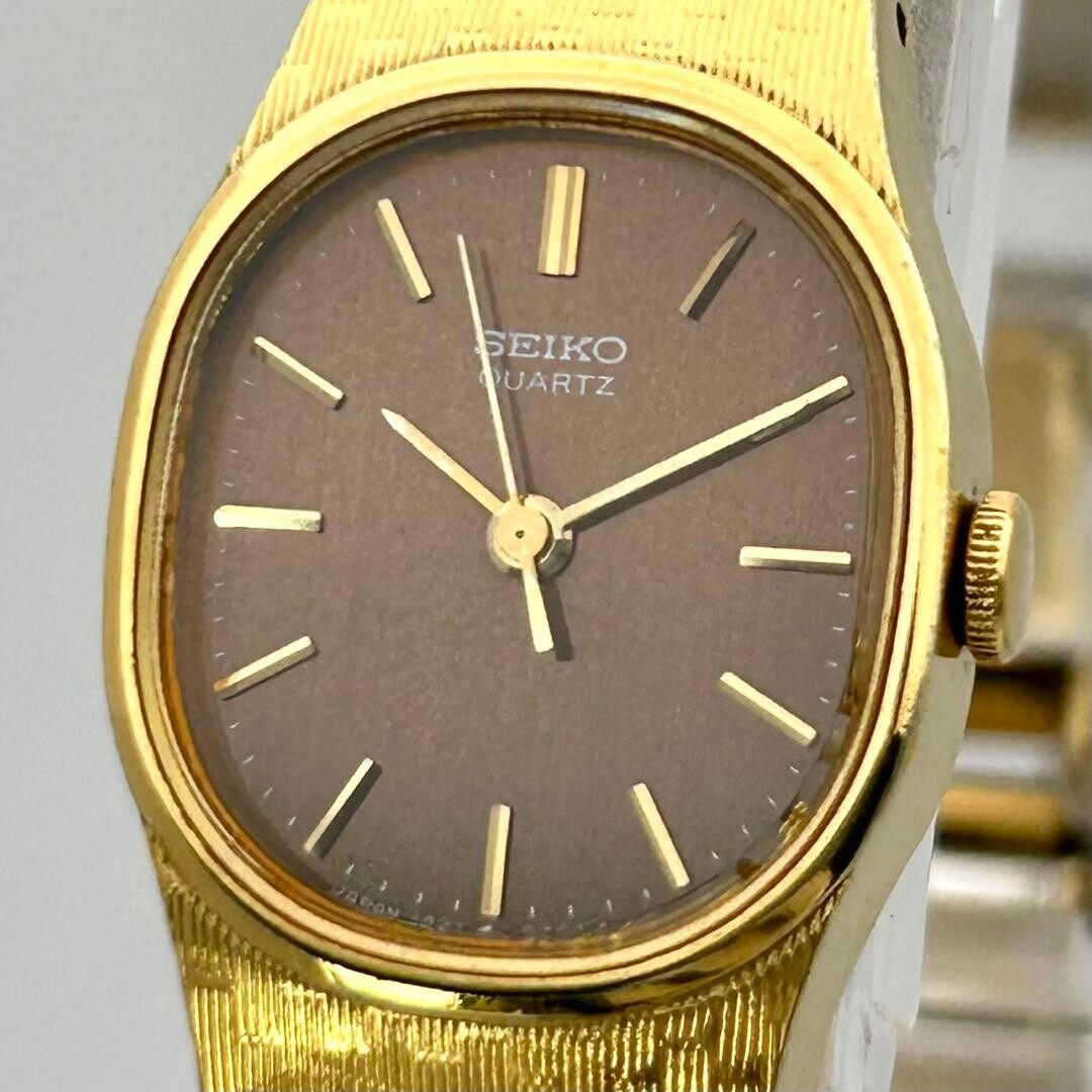 SEIKO Vintage Quartz 1421-5440 Ladies Brown Dial Gold SGP Bracelet Watch Japan