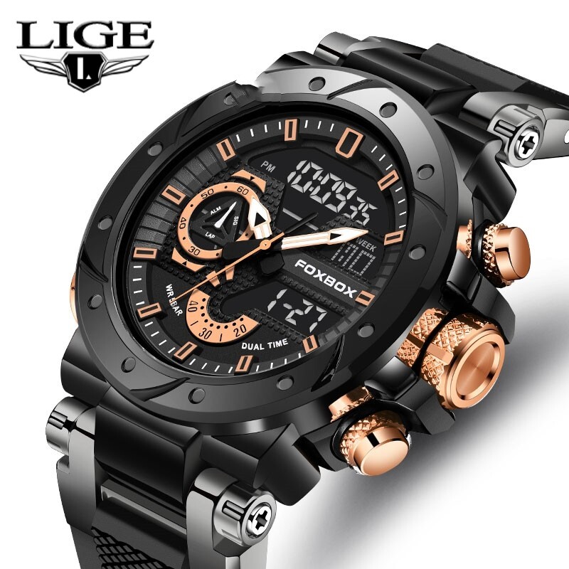 2025 Men’s Watch Quartz Date Digital LED Backlight Waterproof Casual Wristwatch