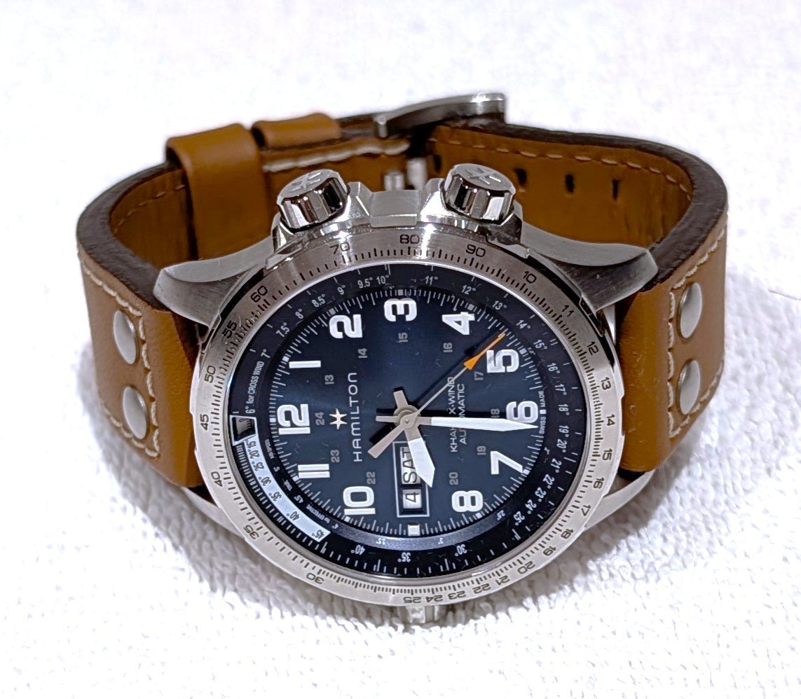 Hamilton Khaki Aviation X-Wind Auto Blue Dial Leather Band Men Watch H77765541