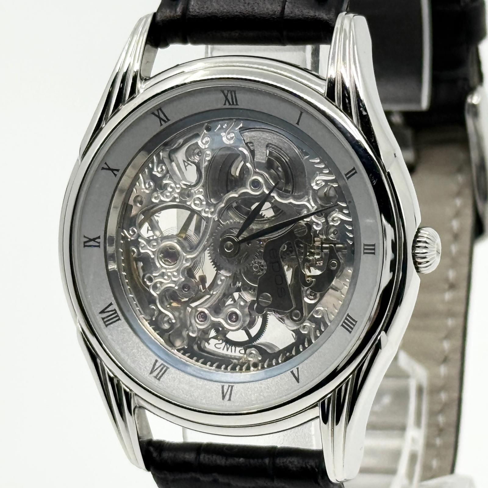 Epos Skeleton Manual Wind Men’s Wristwatch Japan Working Condition 073553