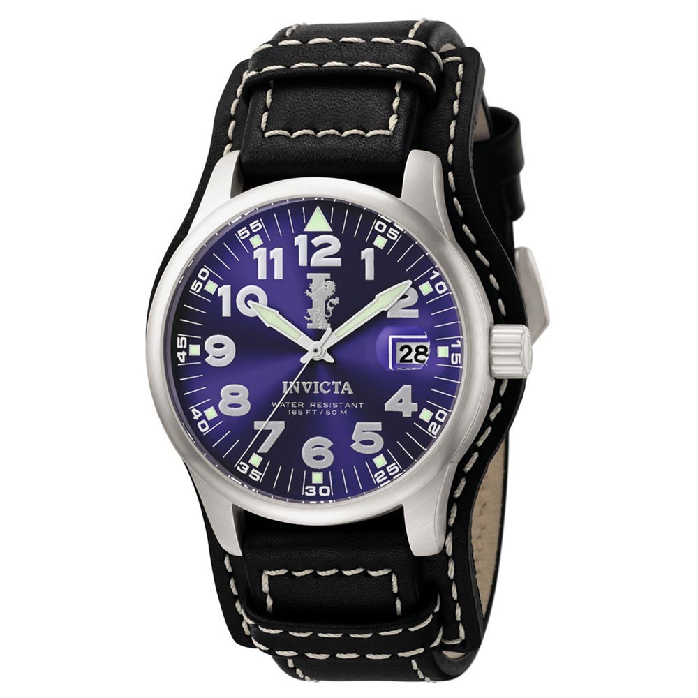 Invicta 6104 Men’s I Force Quartz Blue Dial Black Leather Strap Date Watch