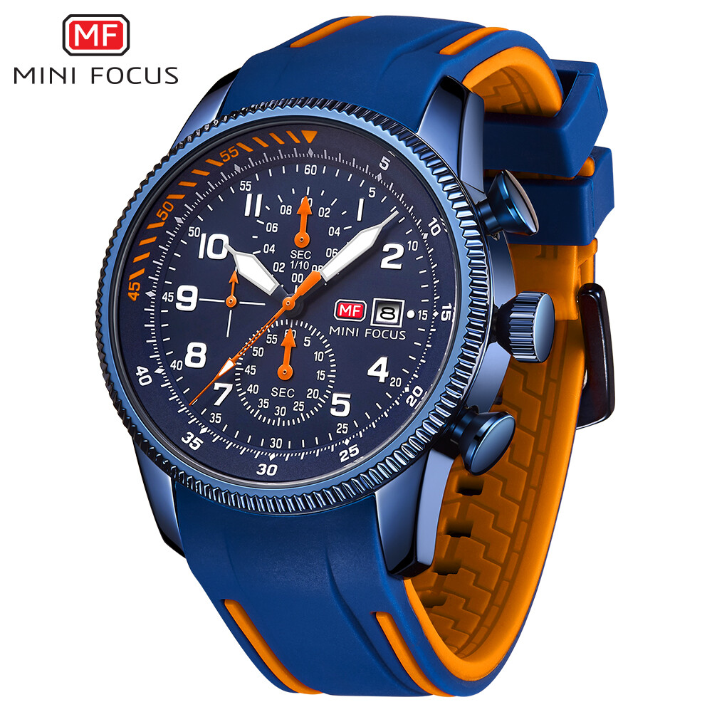 MINI FOCUS Men Quartz Watch Chronograph Wristwatch Luminous Silicone Males Watch
