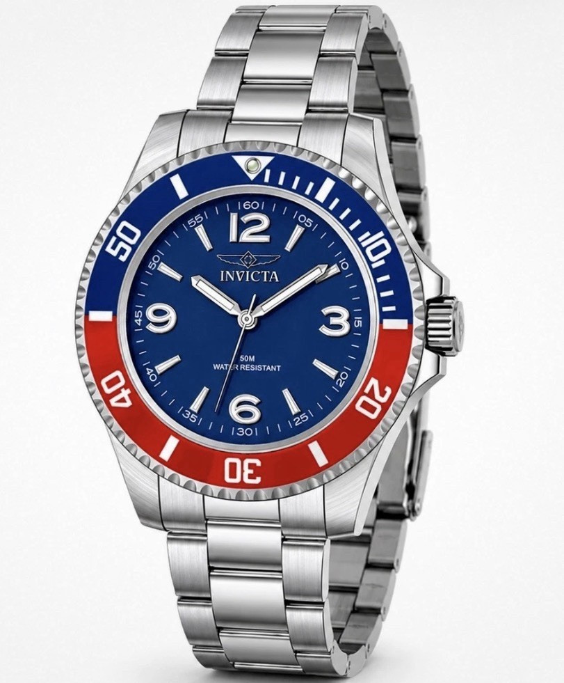 Invicta Specialty 43mm Quartz Diver Blue Dial Red/Blue Bezel Steel 50m