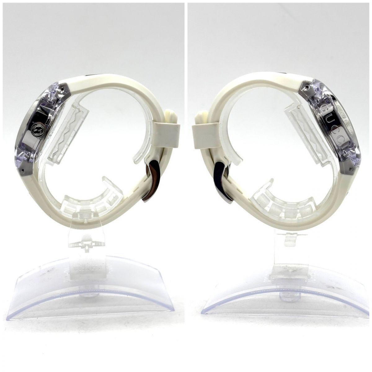 GUCCI Watch Sync Interlocking Sherry Line Rubber Quartz 137.3 White From Japan