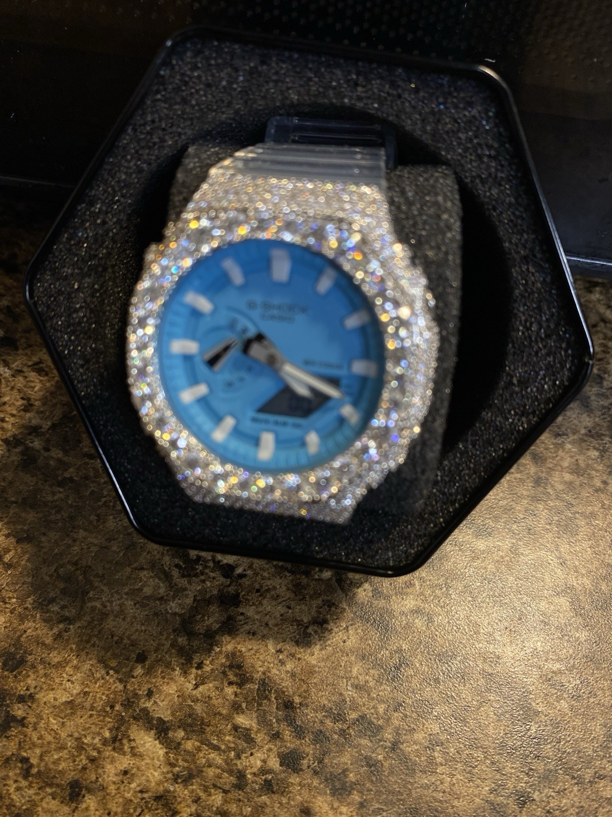 Casio G-SHOCK Analog/Digital Blue Dial Clear Resin Strap 200m WR Box Manual